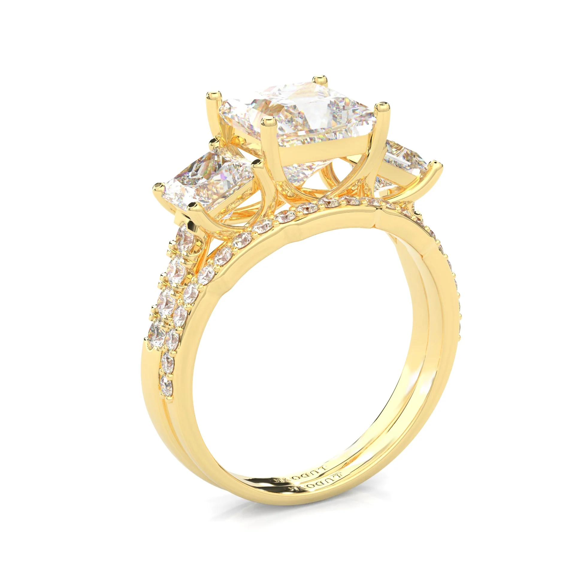 Lumière d'Or Princess Cut Wedding Set (14k Solid Yellow Gold) - Image 5