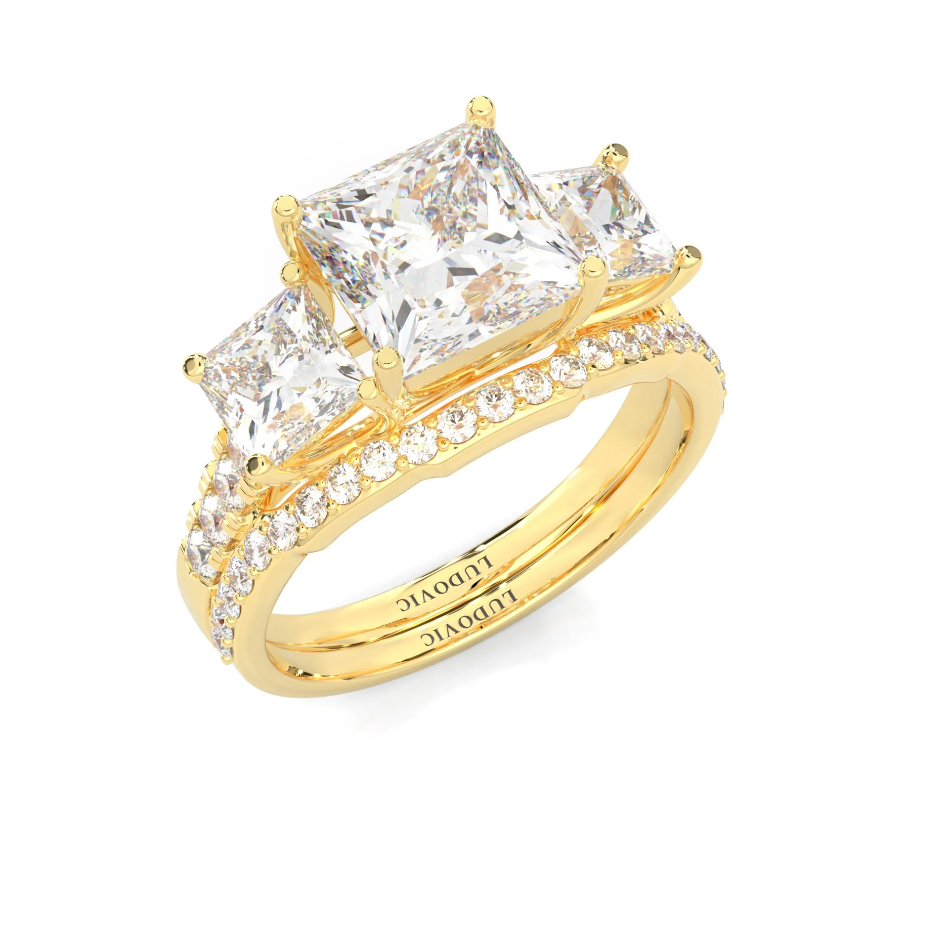 Lumière d'Or Princess Cut Wedding Set (14k Solid Yellow Gold) - Image 7