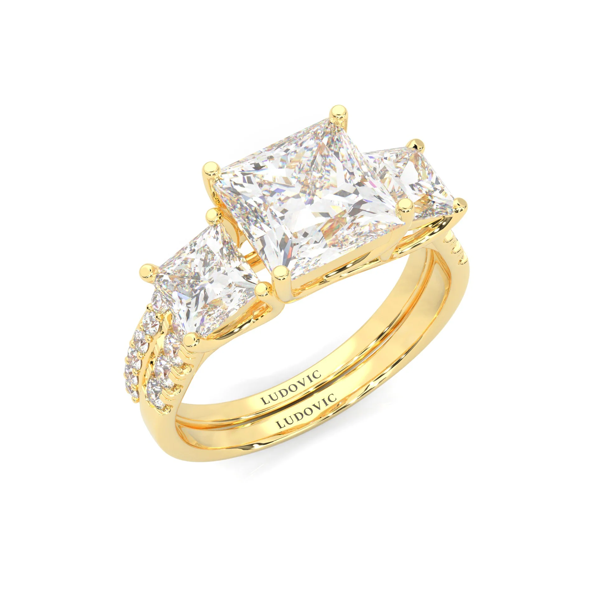Lumière d'Or Princess Cut Wedding Set (14k Solid Yellow Gold) - Image 8