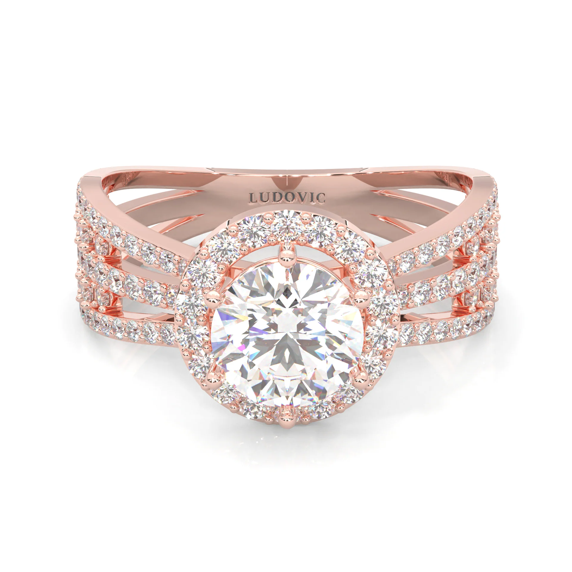 Moon Halo Moissanite Engagement Ring ( Rose Gold 14K )