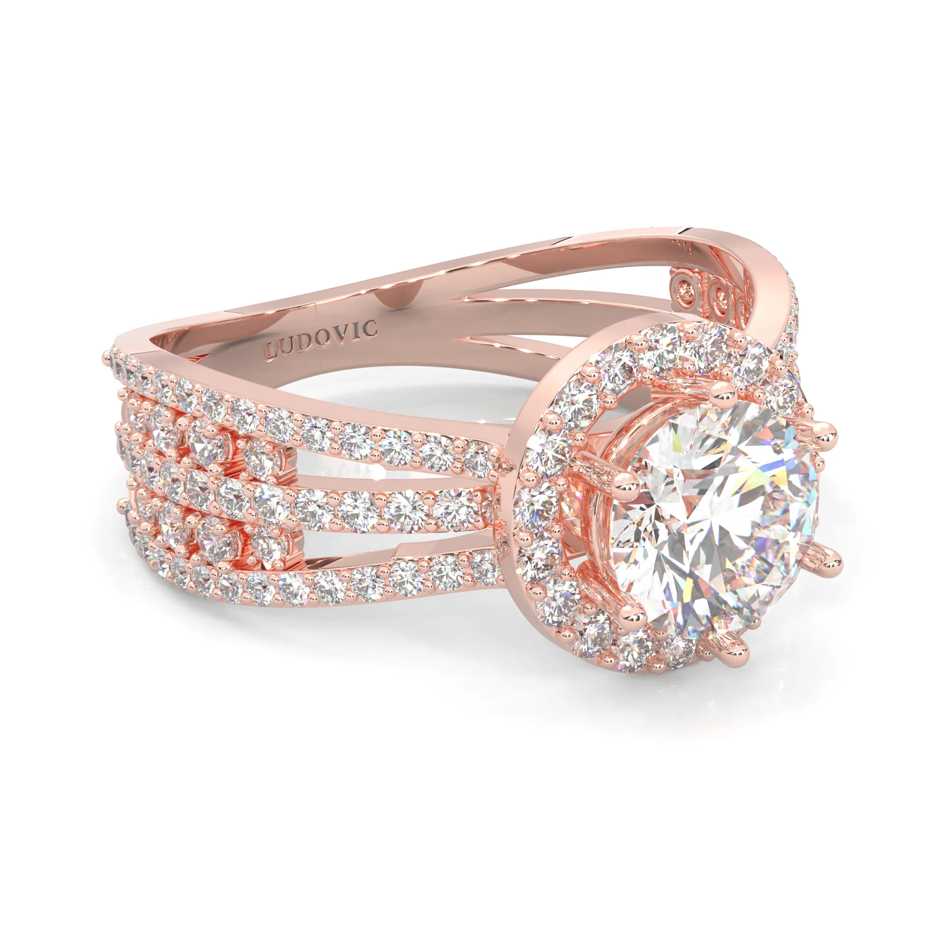 Moon Halo Moissanite Engagement Ring ( Rose Gold 14K ) - Image 2