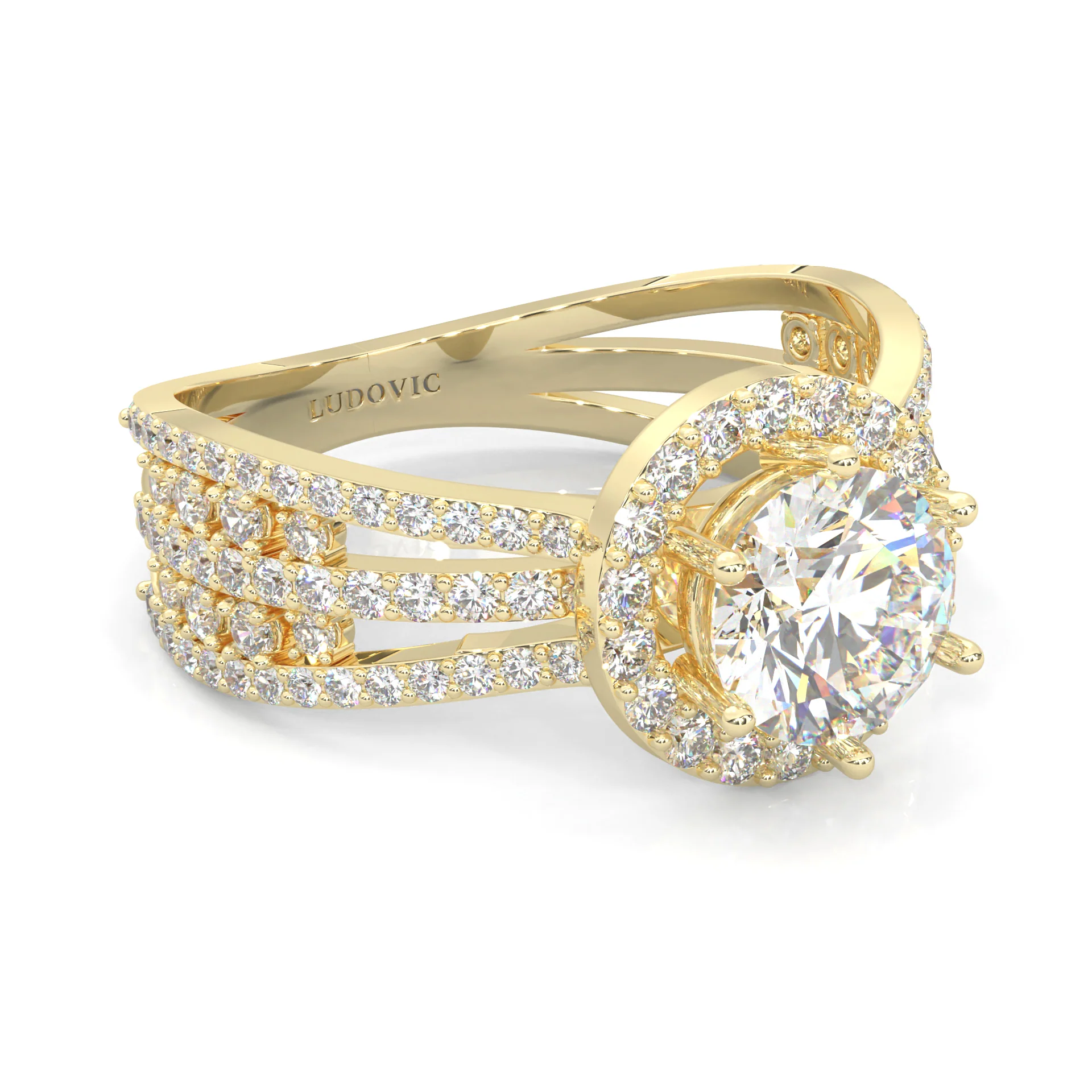 Moon Halo Moissanite Engagement Ring ( Yellow Gold 14K ) - Image 2