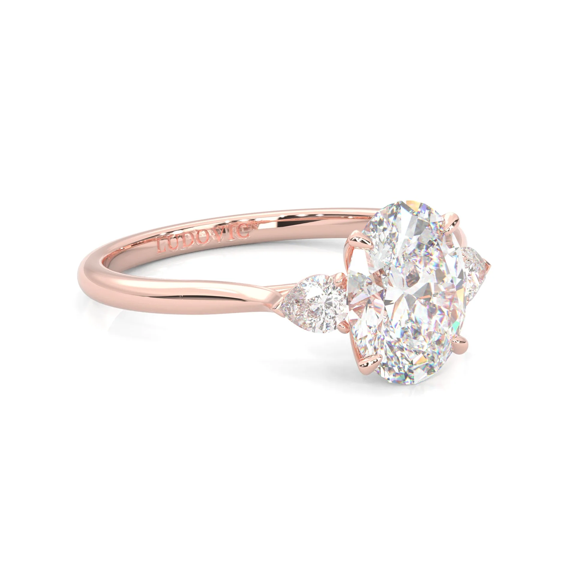 Oval & Pear Moissanite Cathedral 3-Stone Ring ( Rose Gold 14K ) - Image 2