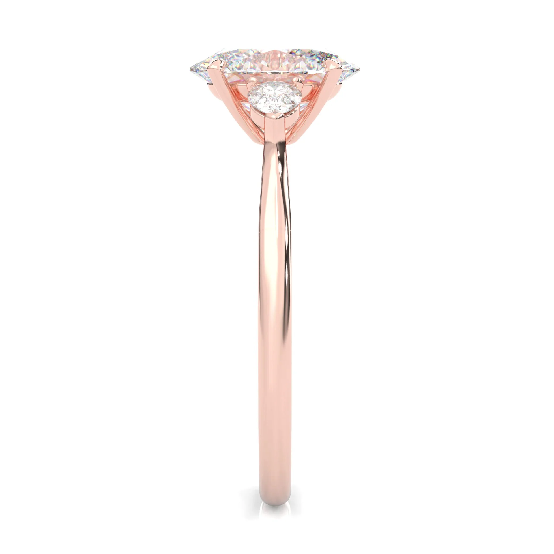 Oval & Pear Moissanite Cathedral 3-Stone Ring ( Rose Gold 14K ) - Image 3