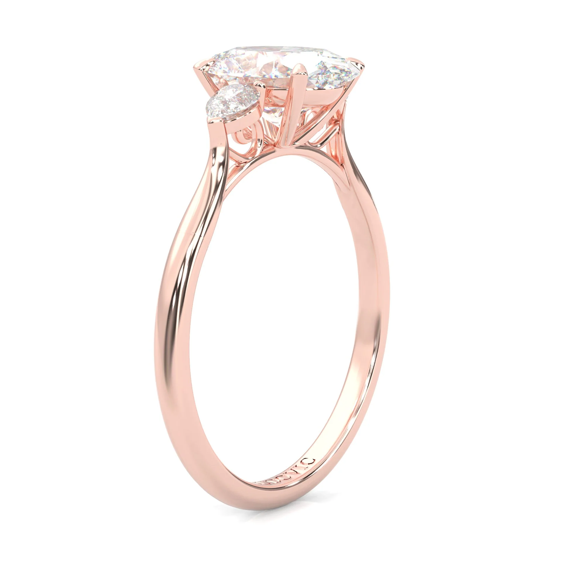 Oval & Pear Moissanite Cathedral 3-Stone Ring ( Rose Gold 14K ) - Image 4