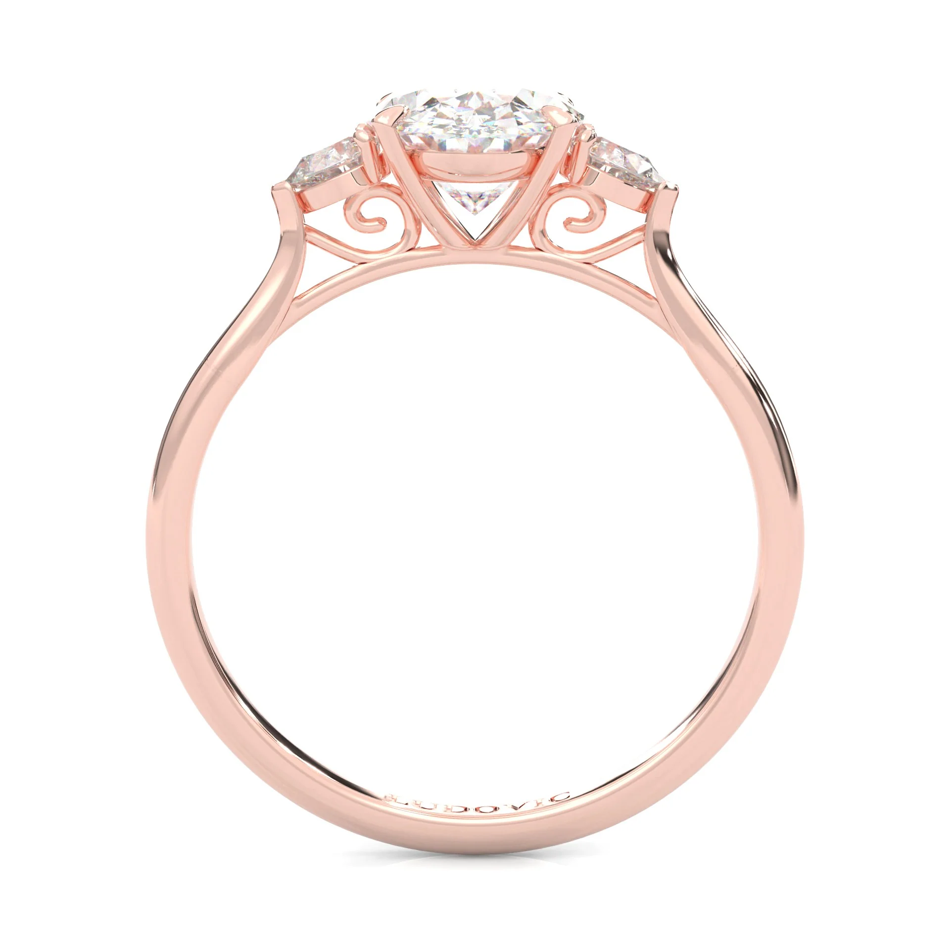 Oval & Pear Moissanite Cathedral 3-Stone Ring ( Rose Gold 14K ) - Image 5