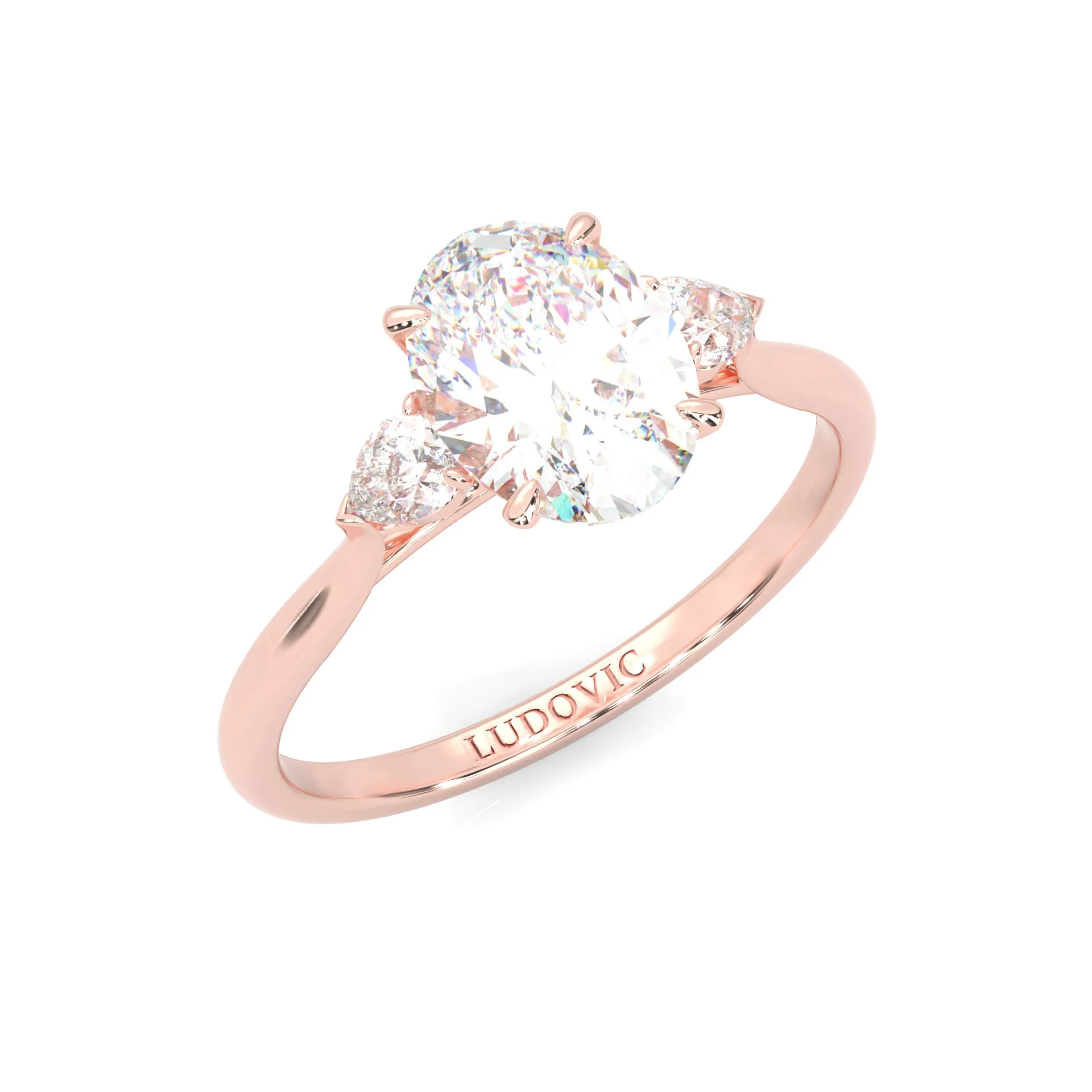Oval & Pear Moissanite Cathedral 3-Stone Ring ( Rose Gold 14K ) - Image 6