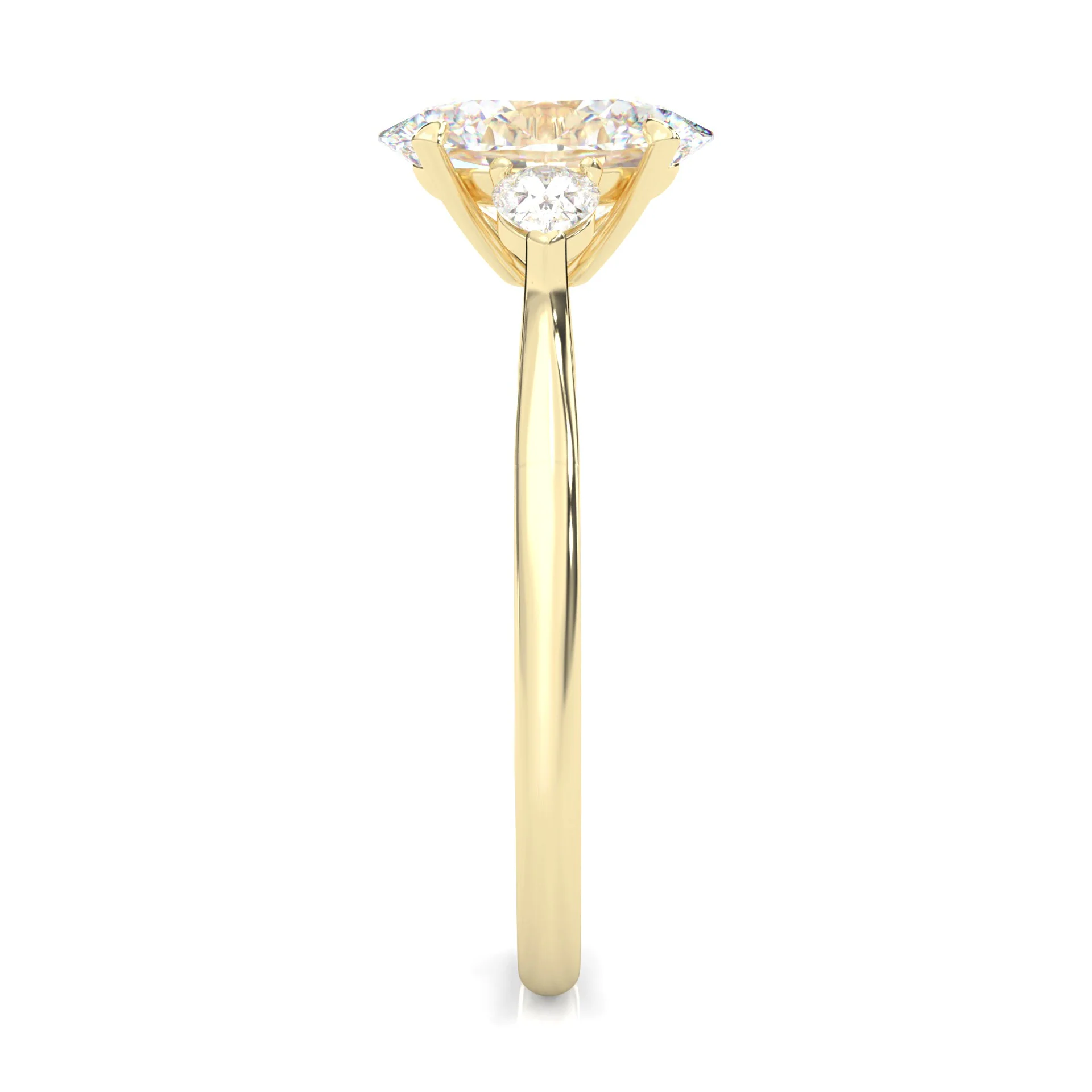 Oval & Pear Moissanite Cathedral 3-Stone Ring ( Yellow Gold 14K ) - Image 3