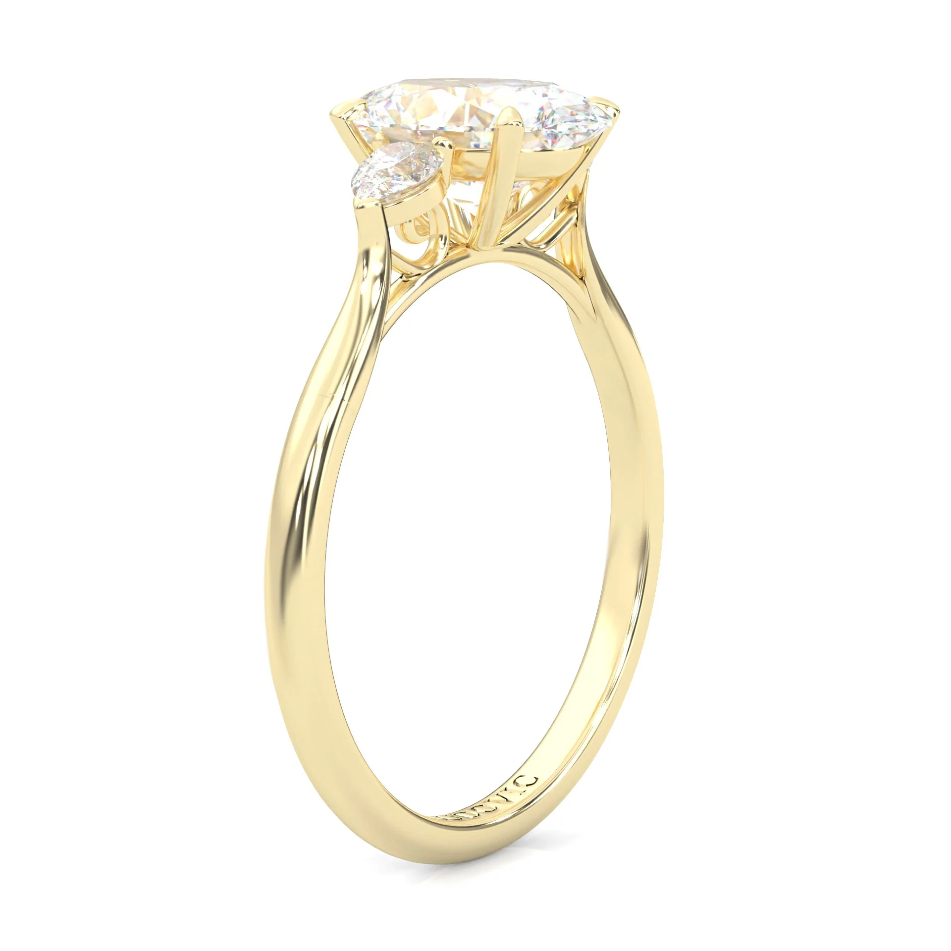 Oval & Pear Moissanite Cathedral 3-Stone Ring ( Yellow Gold 14K ) - Image 4