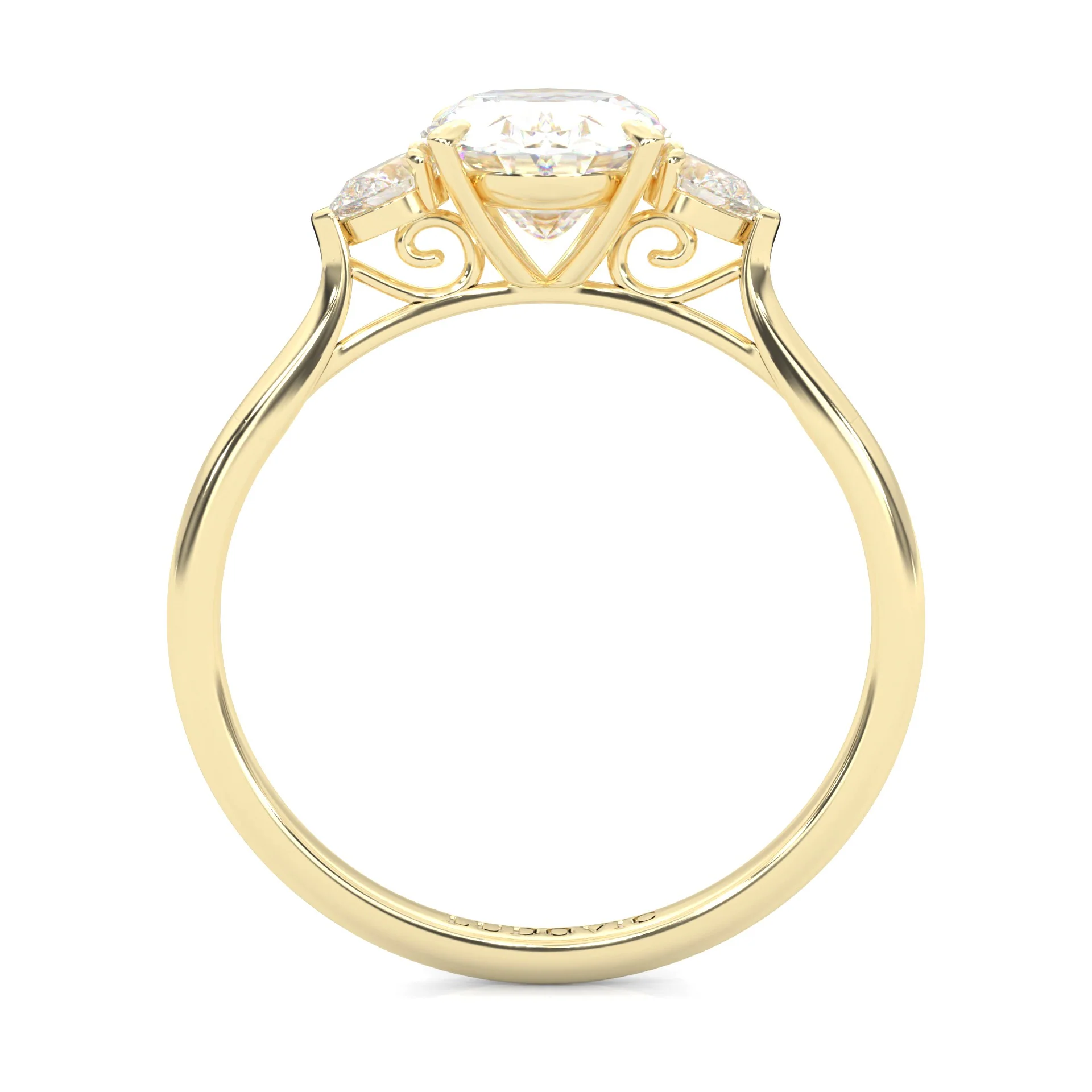 Oval & Pear Moissanite Cathedral 3-Stone Ring ( Yellow Gold 14K ) - Image 5