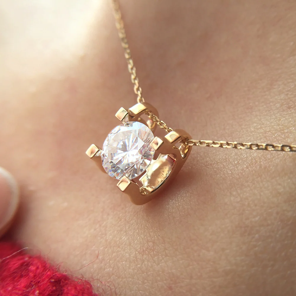 l'Amulette Parfaite Moissanite pendant (Yellow 14k Solid Gold) - Image 4