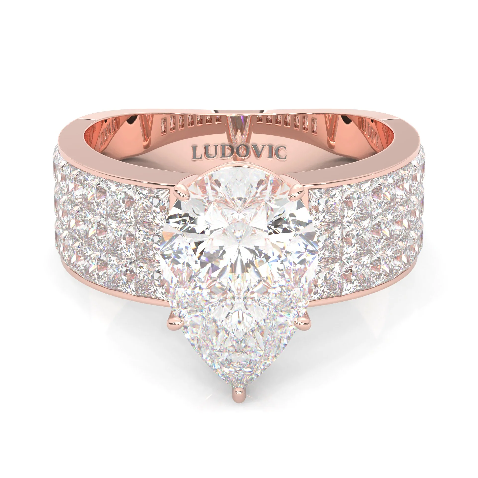 Pear Cut Moissanite Engagement Ring ( 14k Rose Gold )