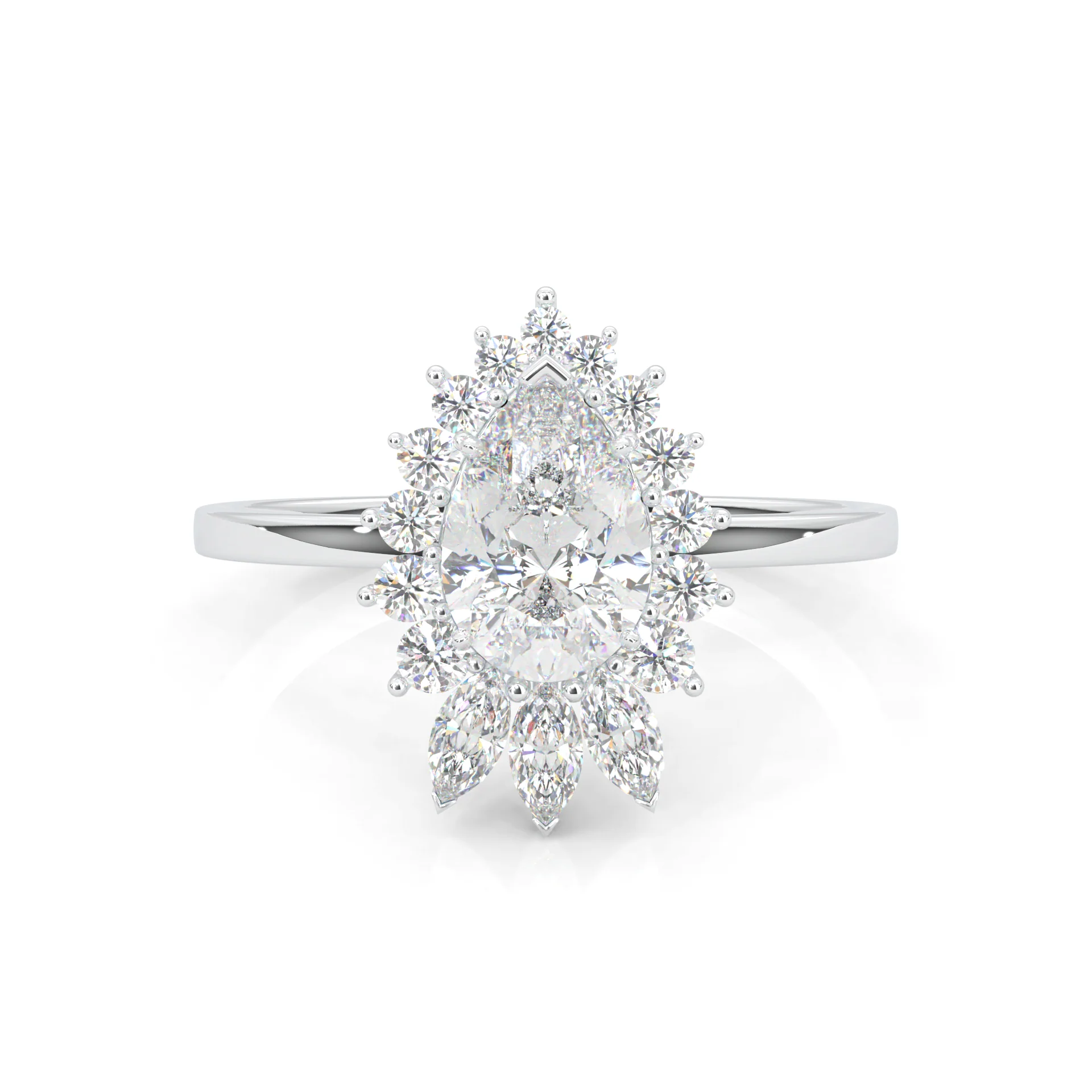 Pear Marquise And Round Ballerina  Engagement Ring (14k Solid Gold)