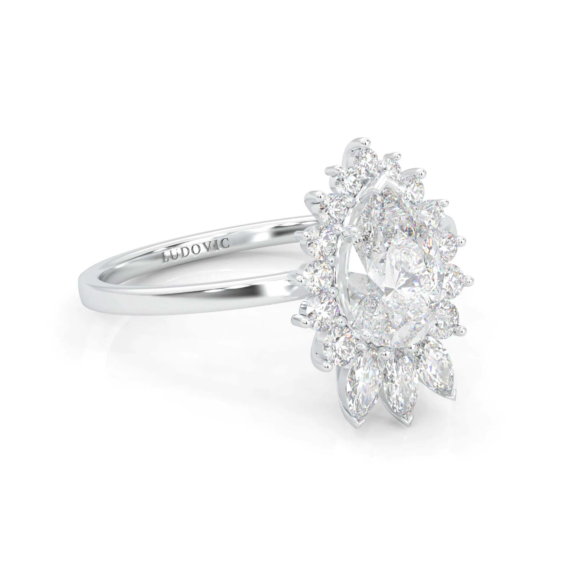 Pear Marquise And Round Ballerina  Engagement Ring (14k Solid Gold) - Image 2