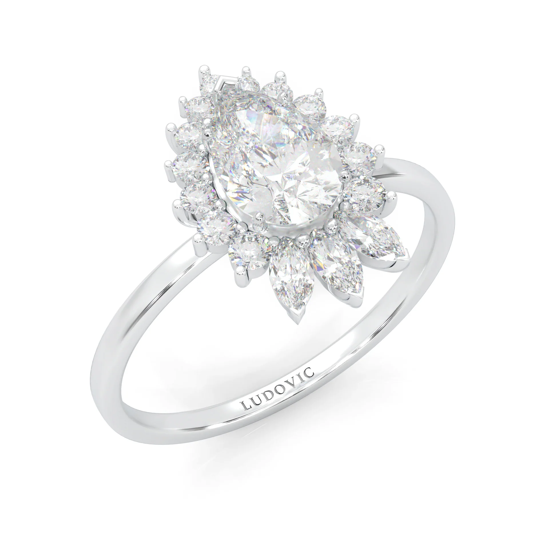 Pear Marquise And Round Ballerina  Engagement Ring (14k Solid Gold) - Image 6