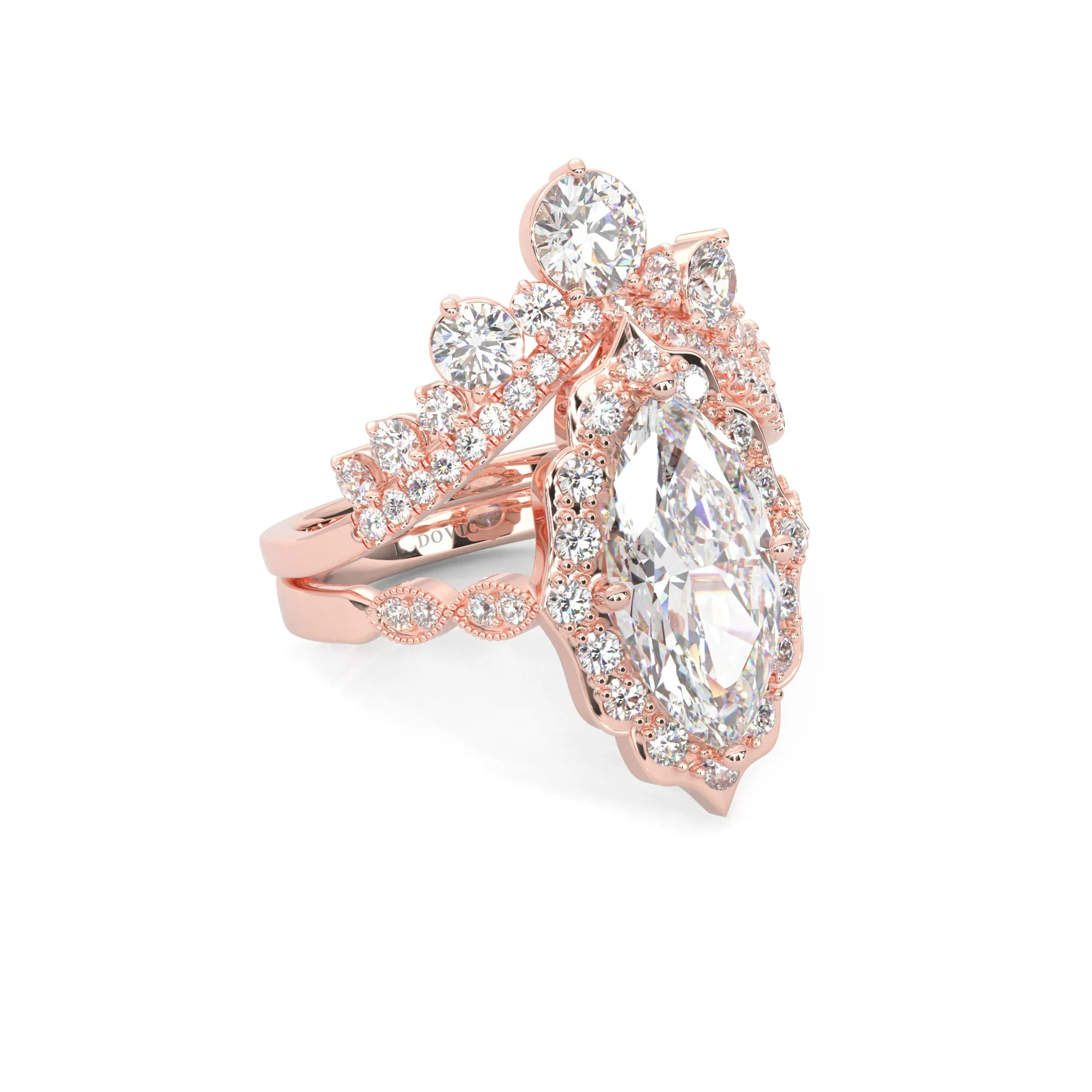 Queen's Crown Moissanite Wedding Set (14k Solid Rose Gold) - Image 4
