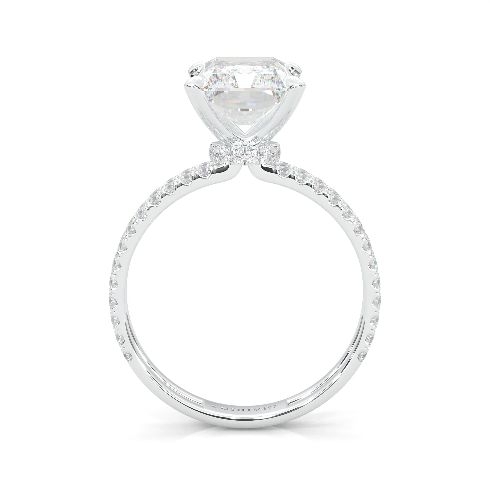 Radiant Hidden Halo Dual Band Moissanite Engagement Ring (Platinum-Plated Silver) - Image 4