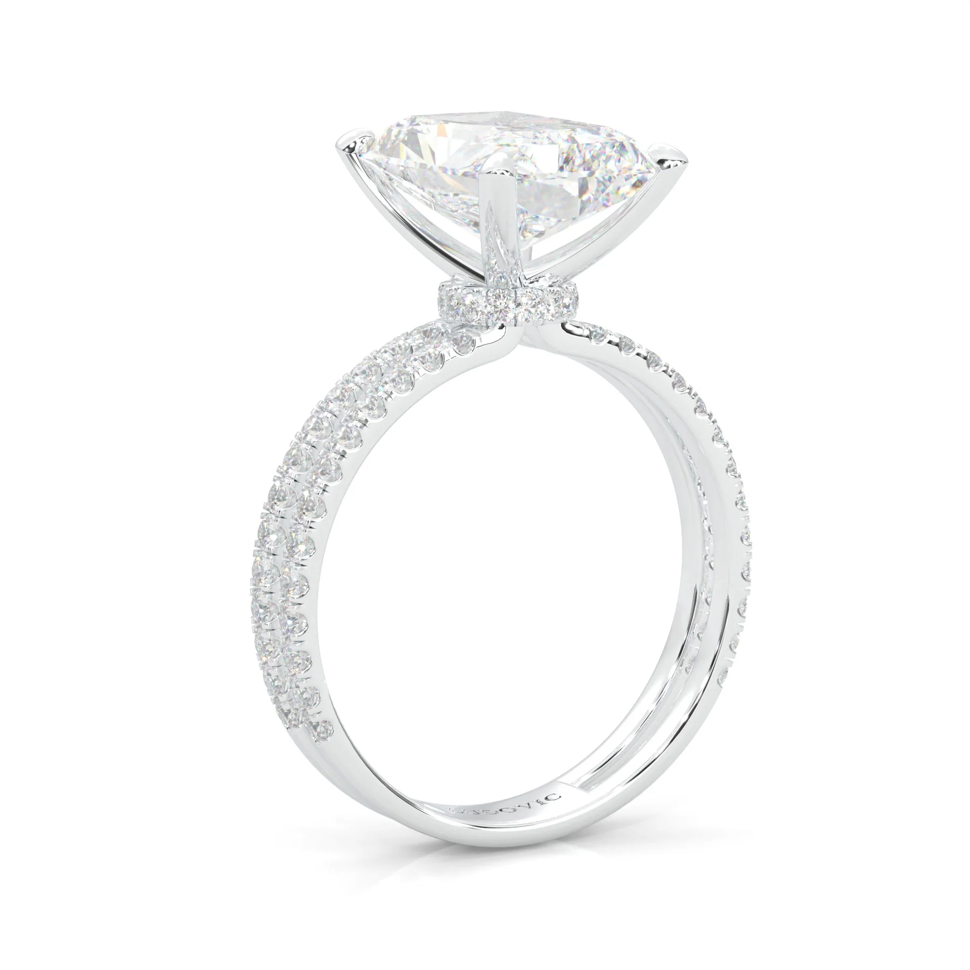 Radiant Hidden Halo Dual Band Moissanite Engagement Ring (Platinum-Plated Silver) - Image 5