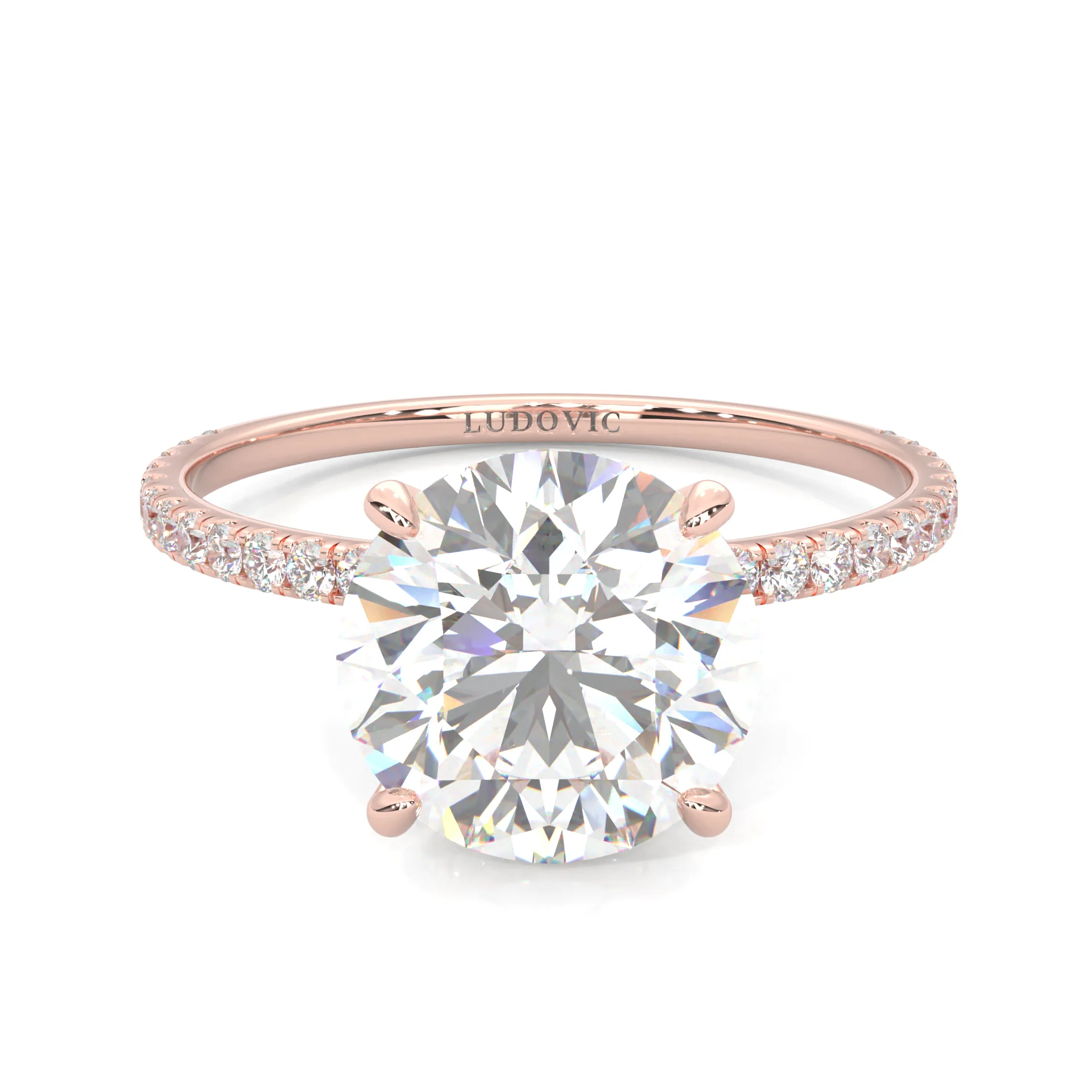 Hidden Halo Moissanite Engagement Ring ( 14k Solid Rose Gold )