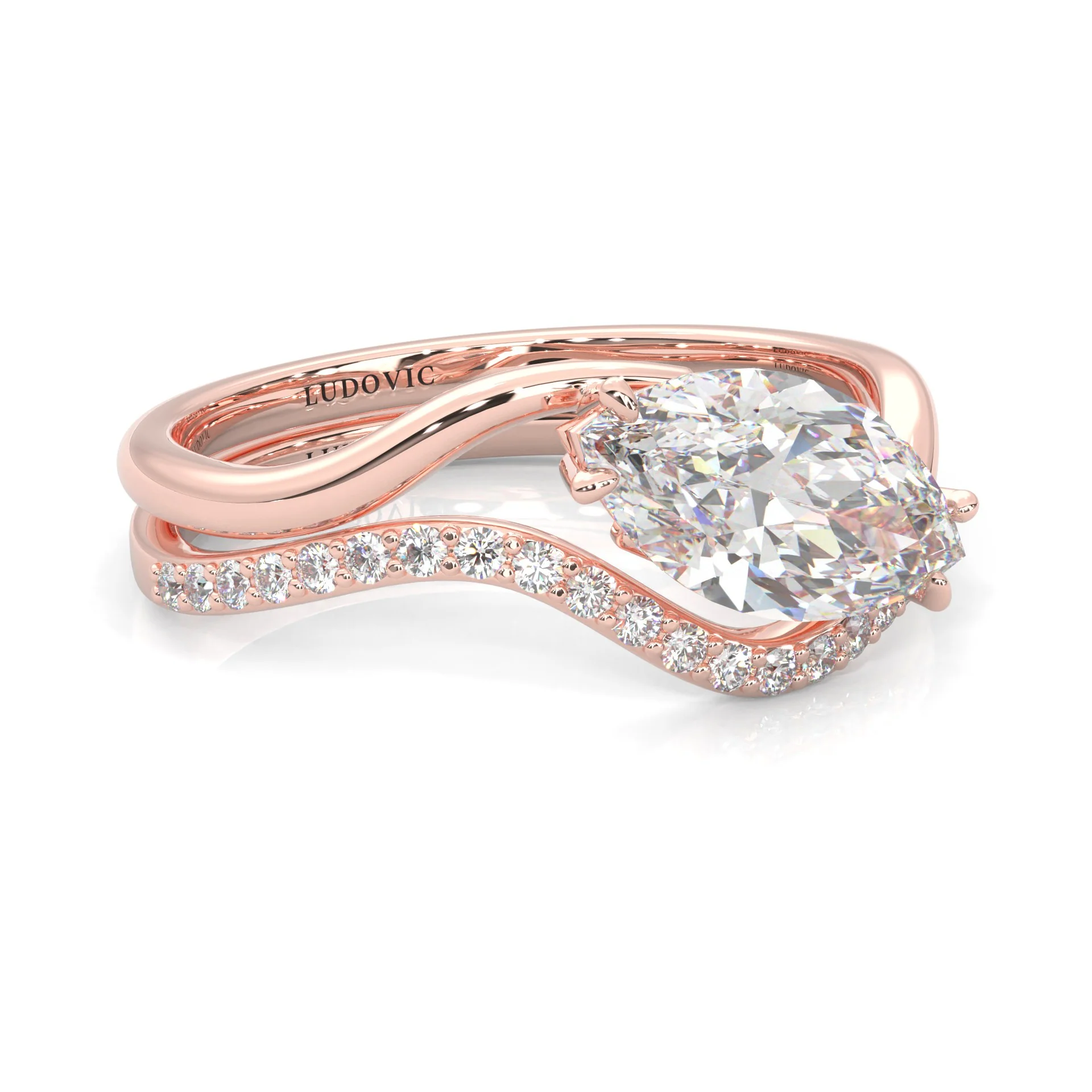 Serene Twist Moissanite Wedding Set (Marquise Cut) (14k Solid Rose Gold) - Image 3