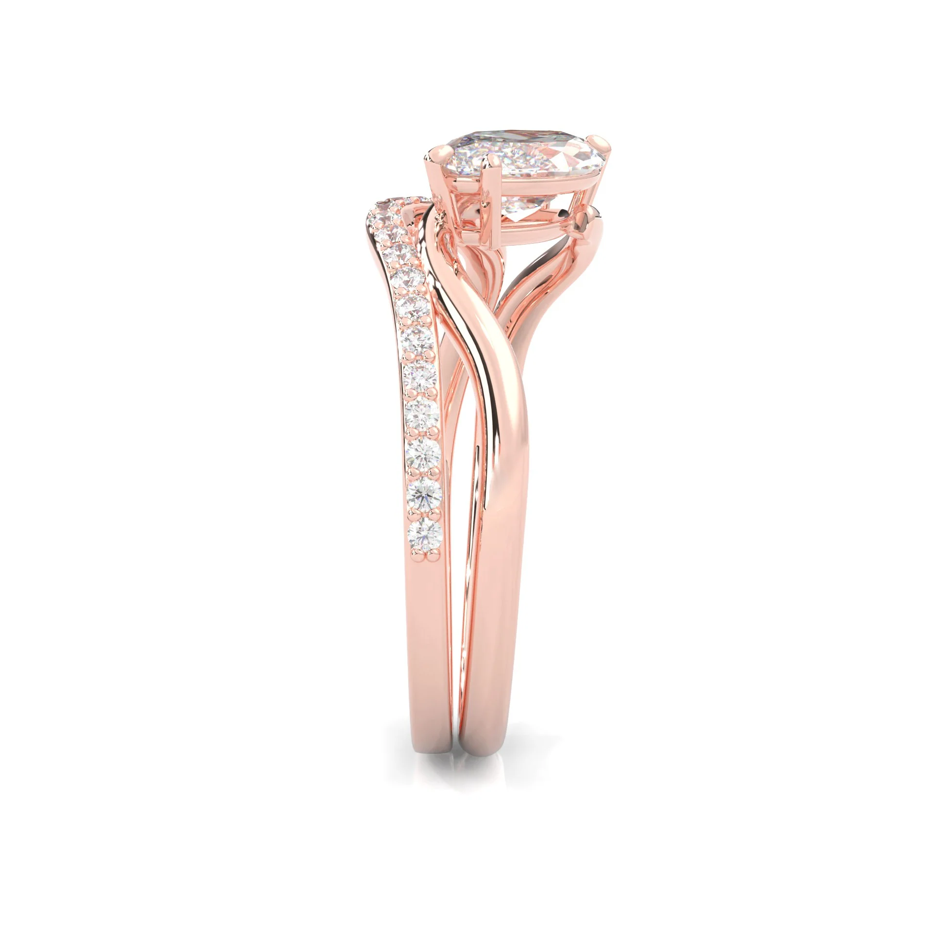 Serene Twist Moissanite Wedding Set (Marquise Cut) (14k Solid Rose Gold) - Image 4