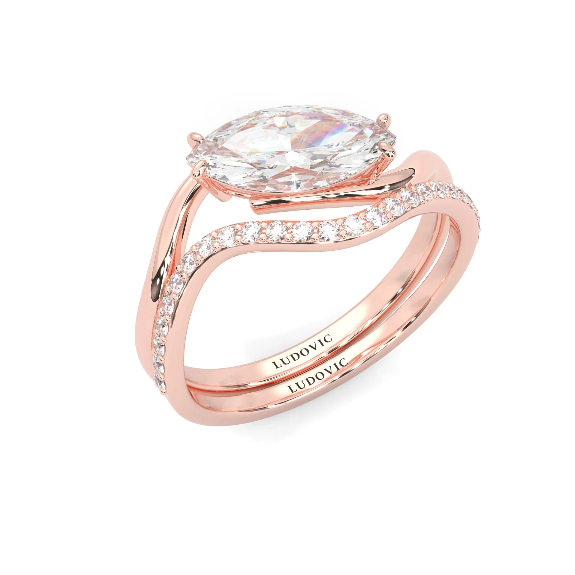 Serene Twist Moissanite Wedding Set (Marquise Cut) (14k Solid Rose Gold) - Image 5