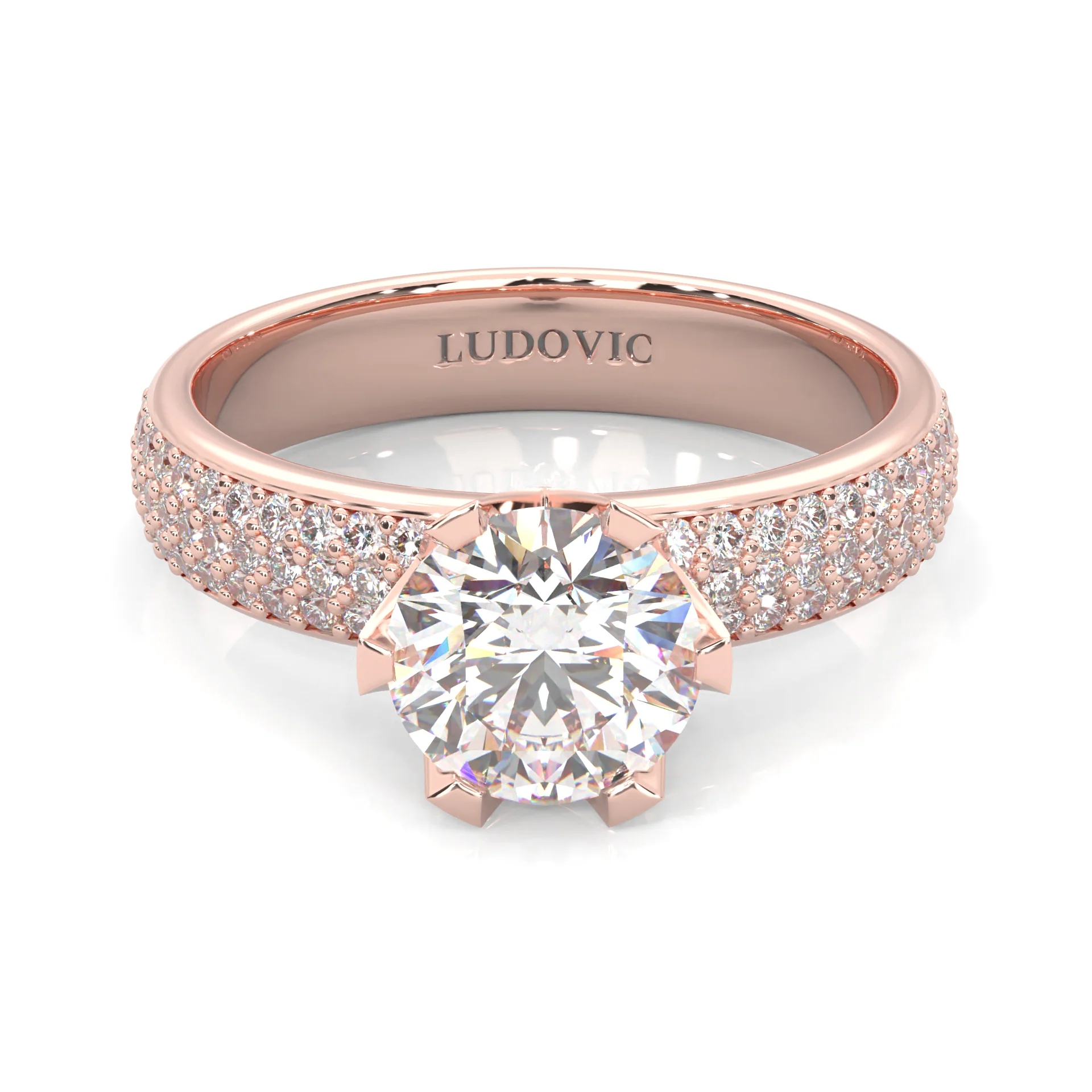 Six Studded Prongs Wedding Set (14k Solid Rose Gold) - Image 3