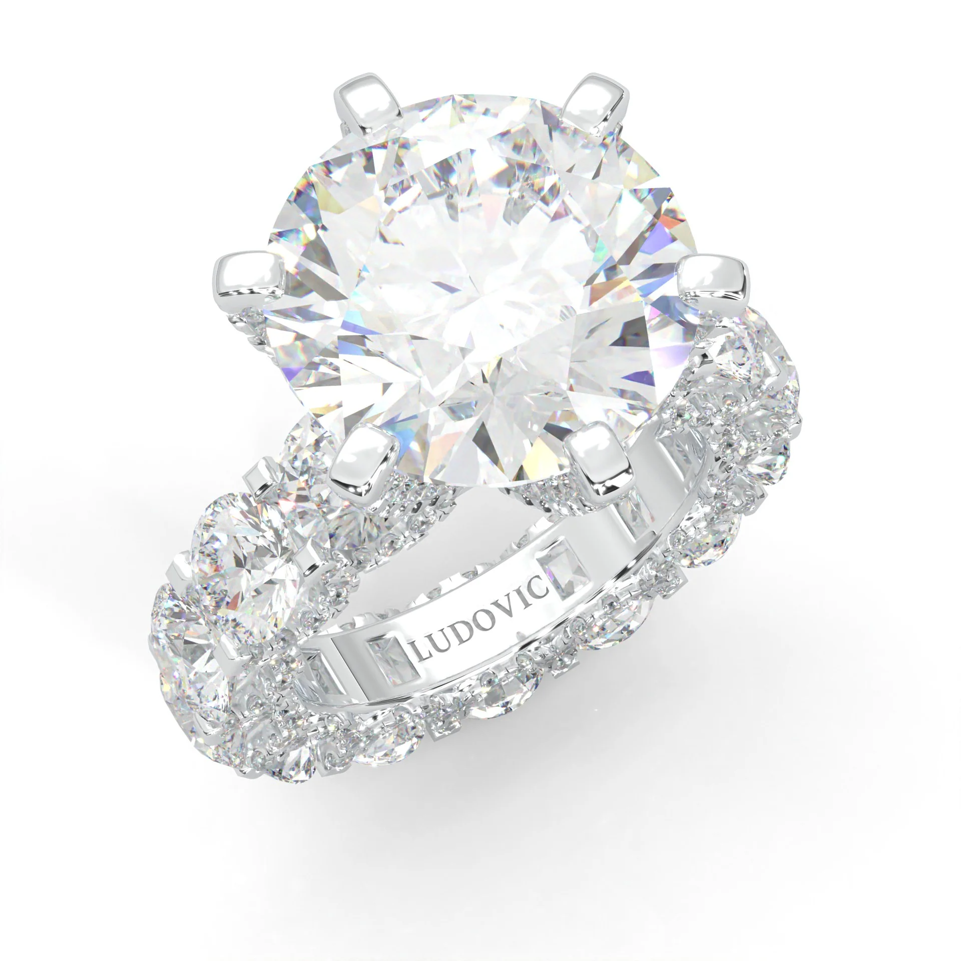 Supernova II - Ludovic Moissanite Ring (10-Carat Main Stone) (Platinum-Plated Silver) - Image 7