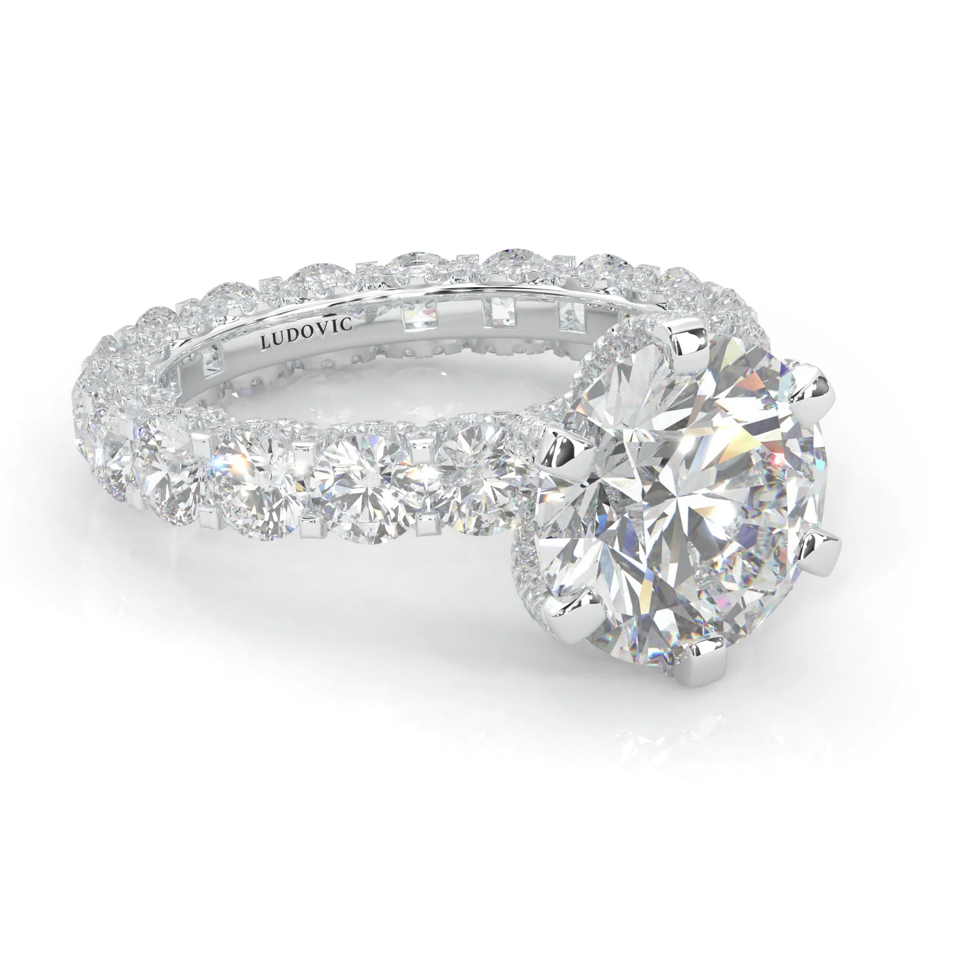 Supernova II - Ludovic Moissanite Ring (5-Carat Main Stone) (Platinum-Plated Silver) - Image 3