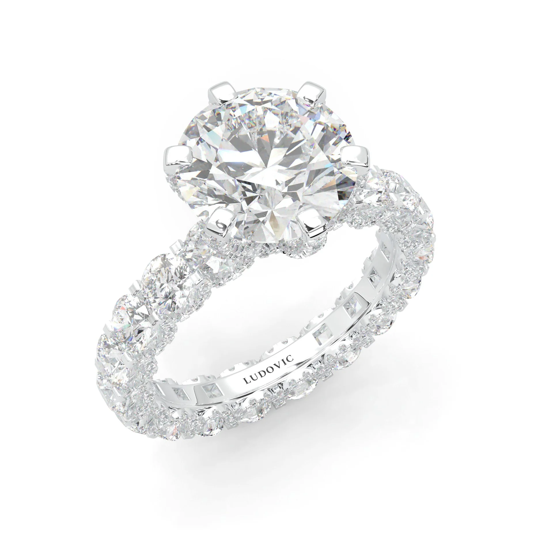 Supernova II - Ludovic Moissanite Ring (5-Carat Main Stone) (Platinum-Plated Silver) - Image 6