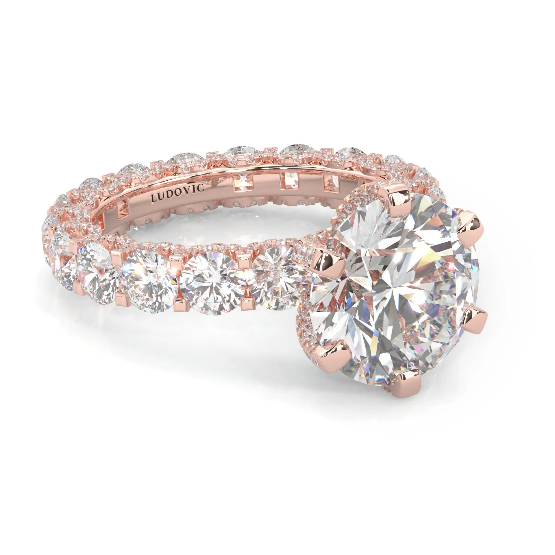 Supernova II - Ludovic Moissanite Ring (5-Carat Main Stone)  (Rose Gold 14K ) - Image 3