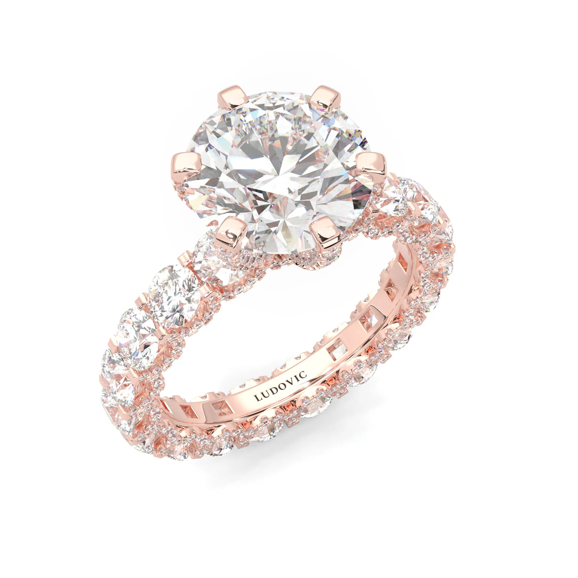 Supernova II - Ludovic Moissanite Ring (5-Carat Main Stone)  (Rose Gold 14K ) - Image 6