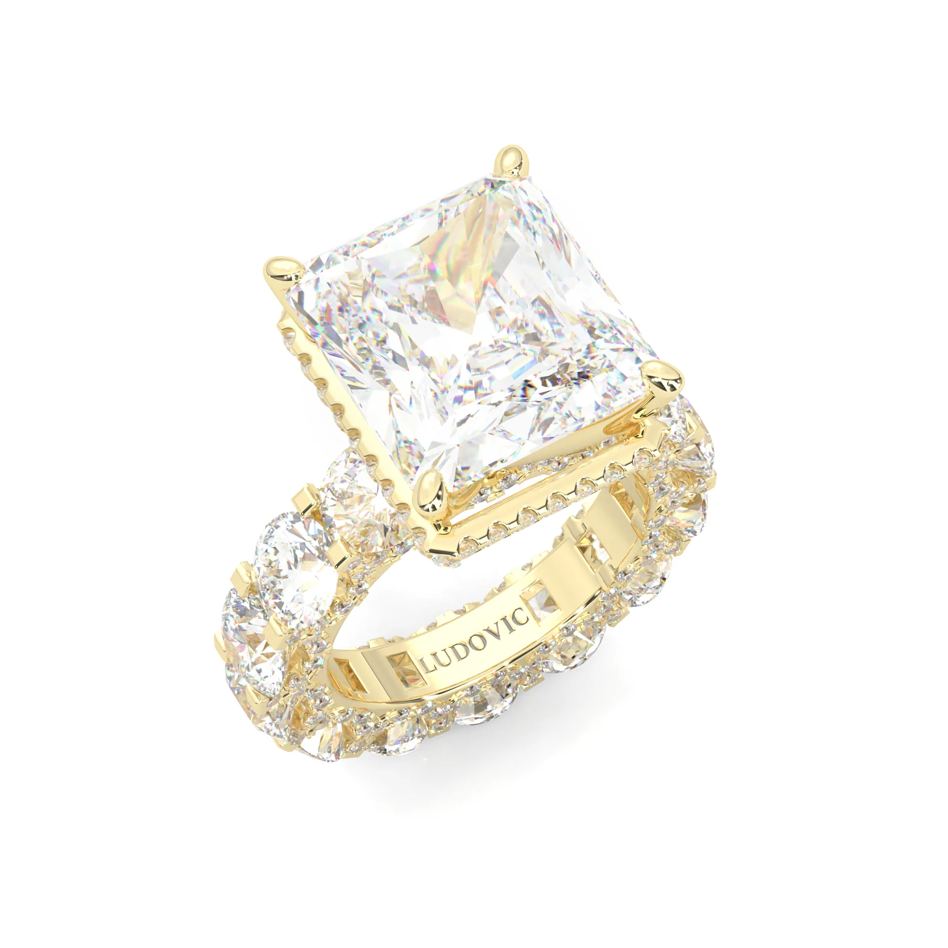 Supernova II - Ludovic Moissanite Ring ( Radiant Cut ) (3-Carat Main Stone) (Yellow Gold 14K ) - Image 5