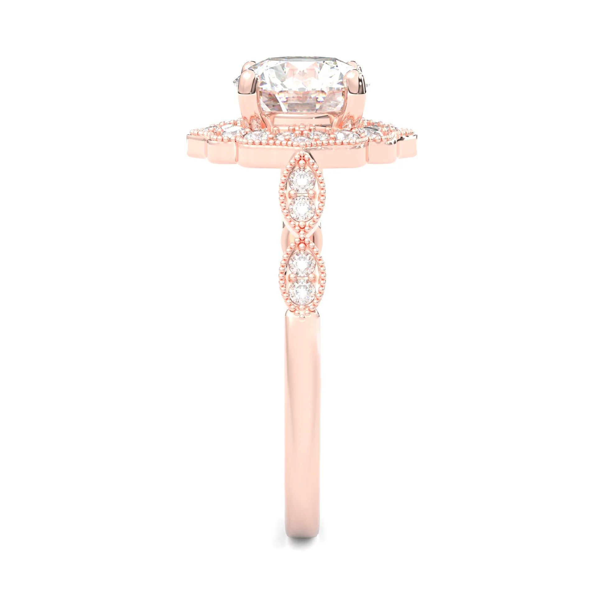 The Antique Halo Moissanite engagment ring ( Rose Gold 14K ) - Image 3