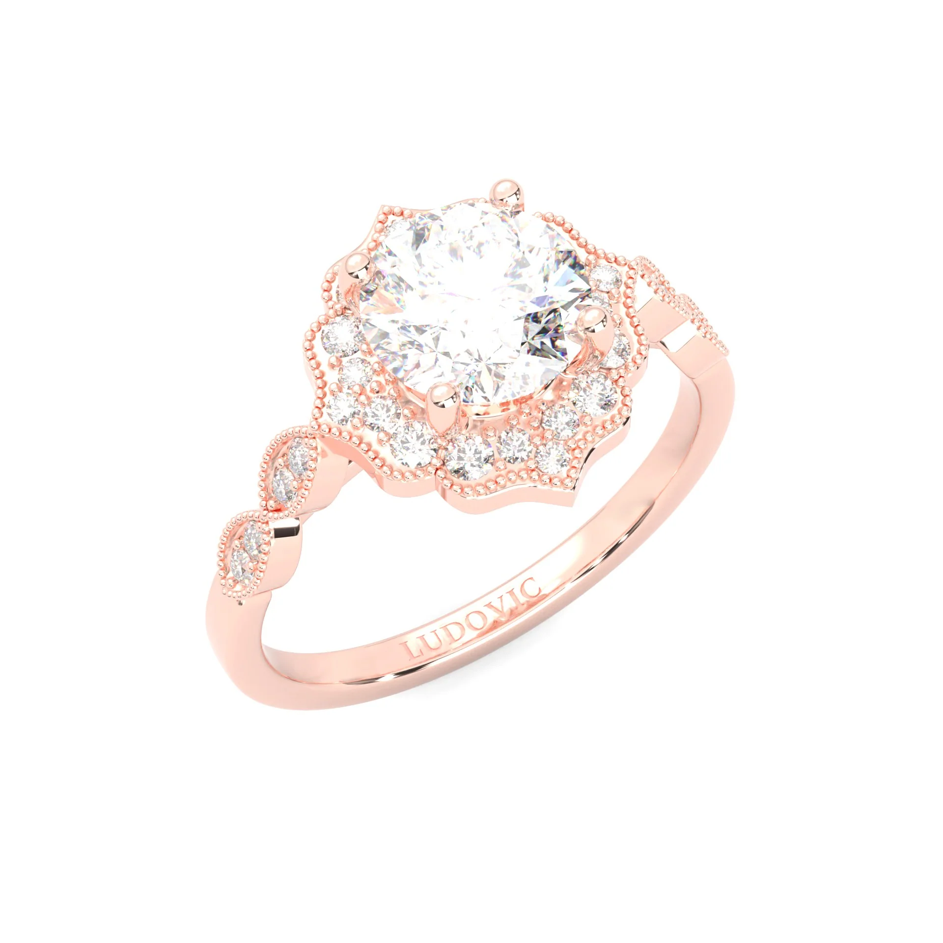 The Antique Halo Moissanite engagment ring ( Rose Gold 14K ) - Image 6