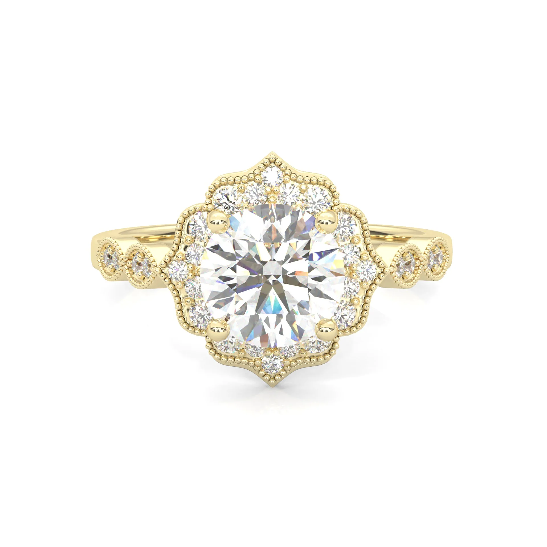 The Antique Halo Moissanite engagment ring ( Yellow Gold 14K )