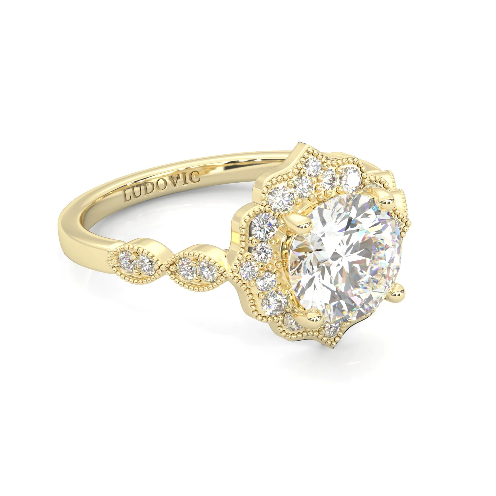 The Antique Halo Moissanite engagment ring ( Yellow Gold 14K ) - Image 2