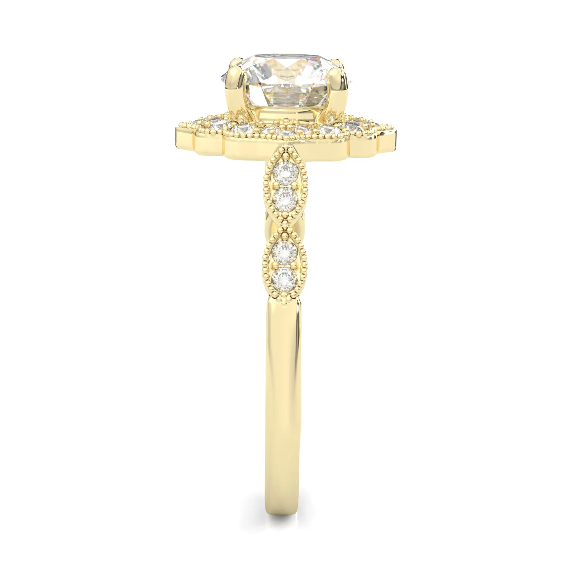The Antique Halo Moissanite engagment ring ( Yellow Gold 14K ) - Image 3