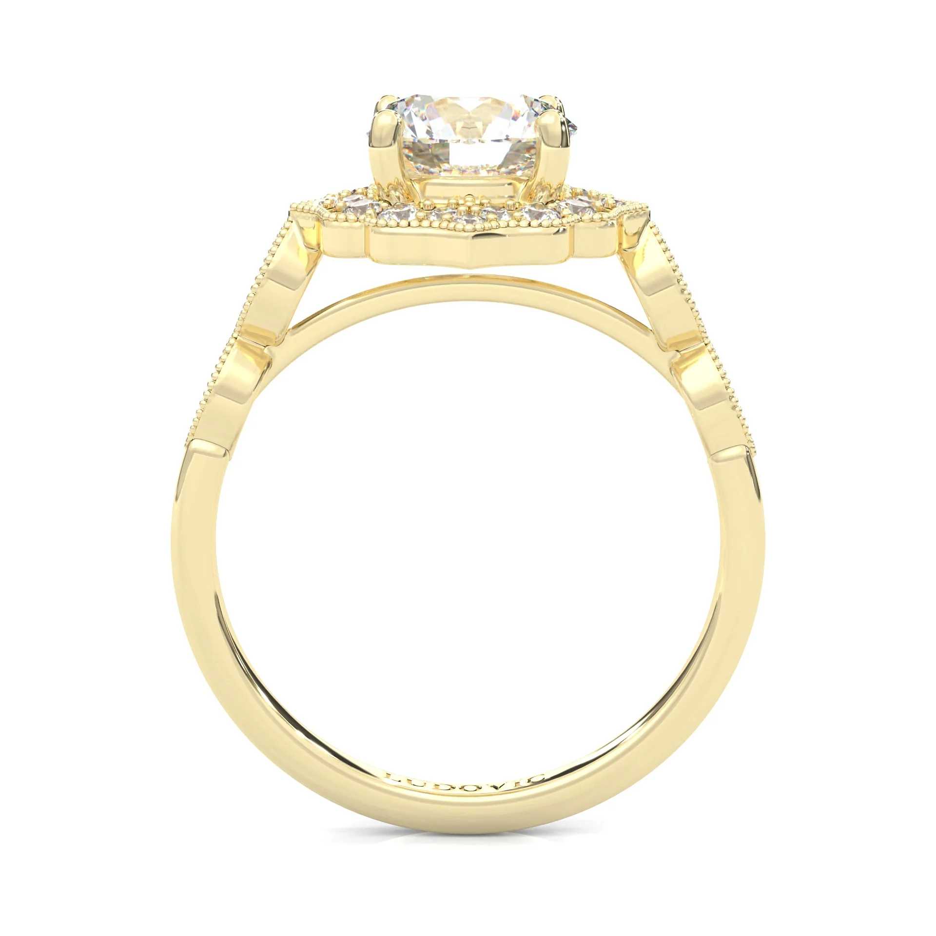 The Antique Halo Moissanite engagment ring ( Yellow Gold 14K ) - Image 4