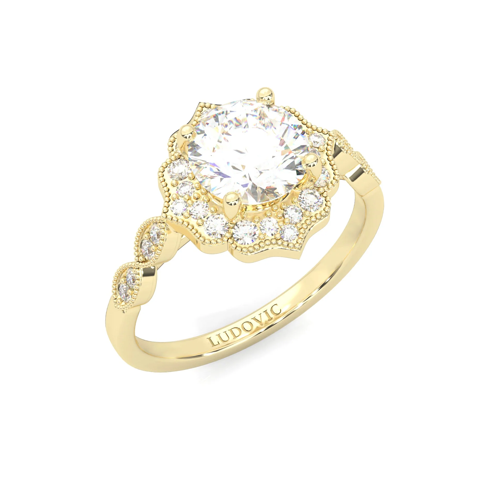 The Antique Halo Moissanite engagment ring ( Yellow Gold 14K ) - Image 5