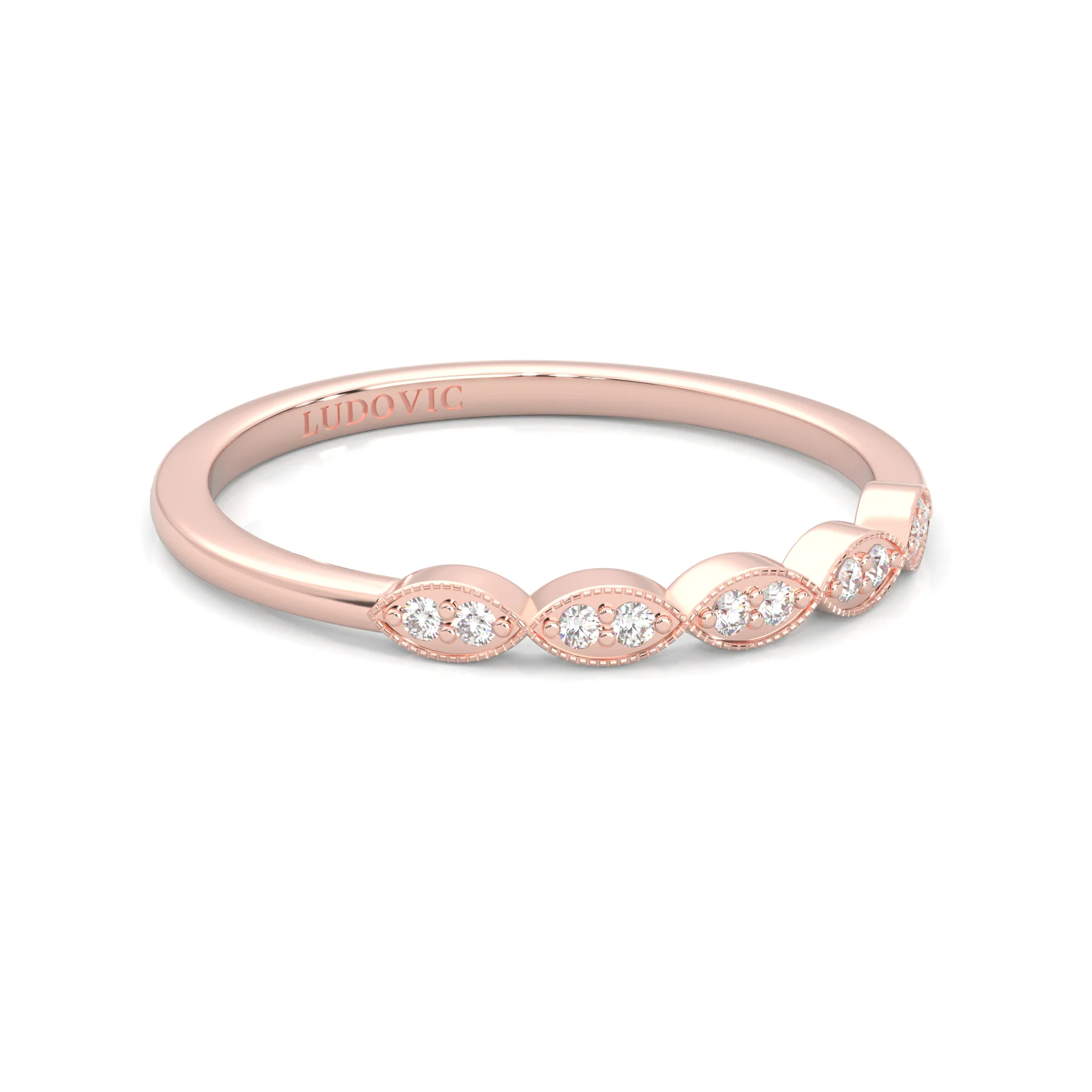 The Antique Halo Moissanite Wedding Band ( Rose Gold ) - Image 3