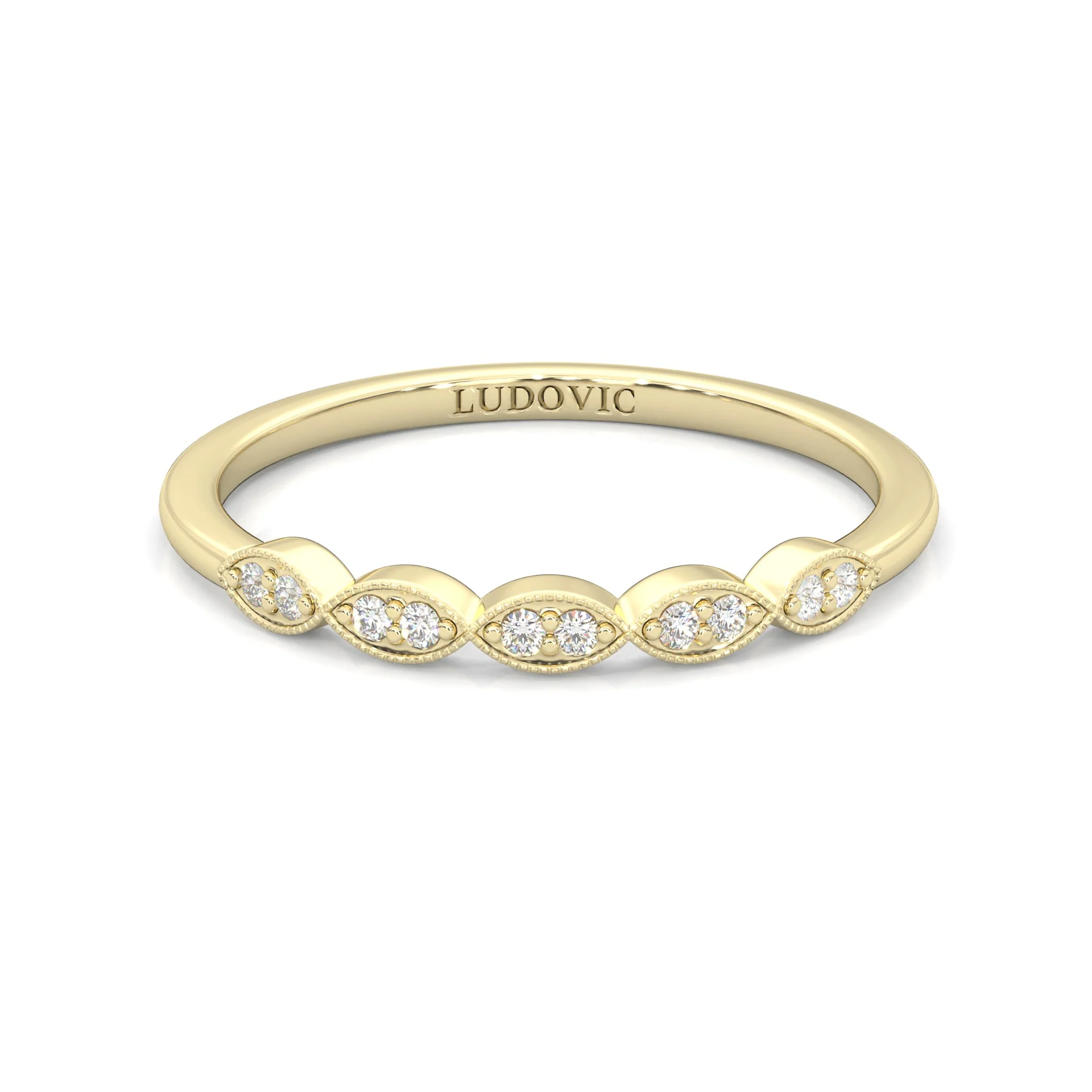 The Antique Halo Moissanite Wedding Band ( Yellow Gold )
