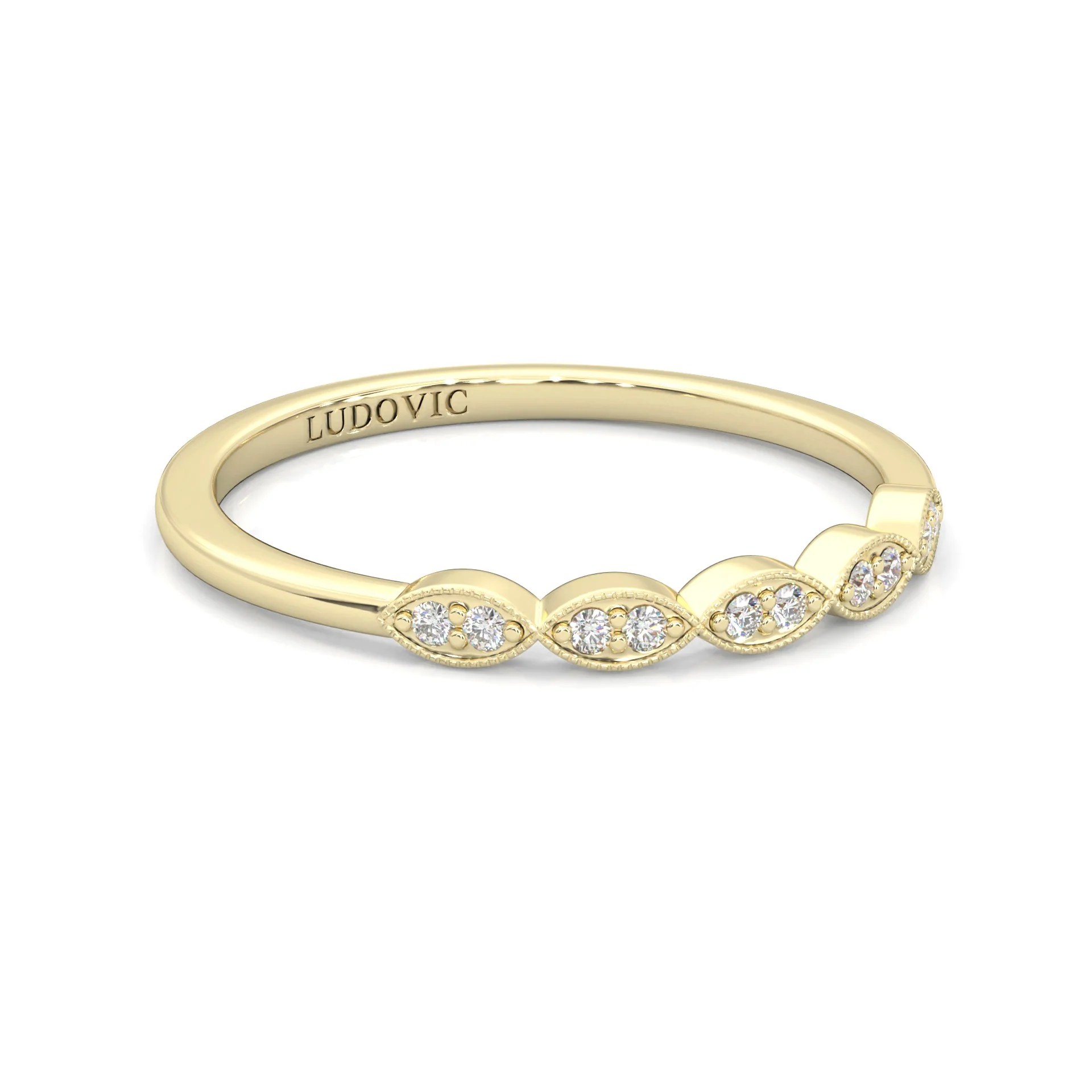 The Antique Halo Moissanite Wedding Band ( Yellow Gold ) - Image 2