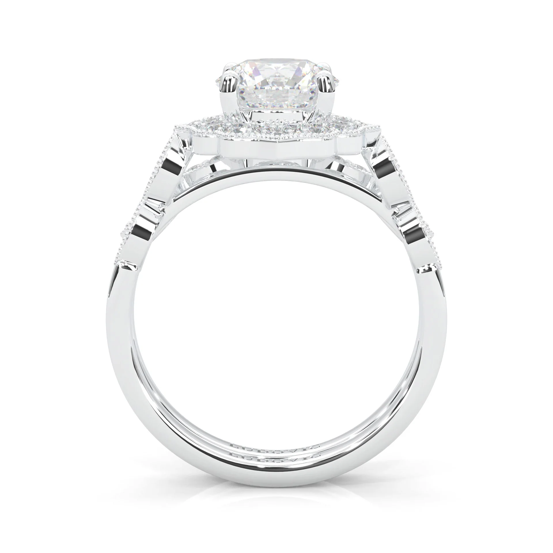 The Antique Halo Moissanite Wedding Set (14k Solid Gold) - Image 4