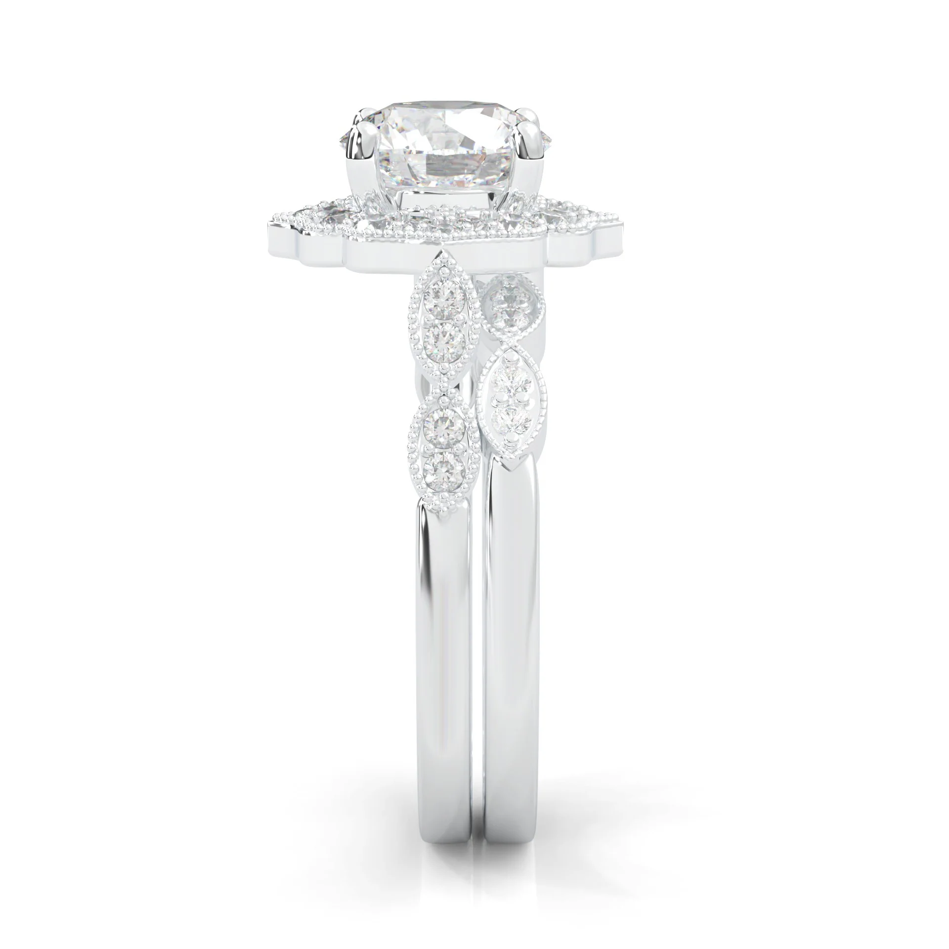 The Antique Halo Moissanite Wedding Set (14k Solid Gold) - Image 5