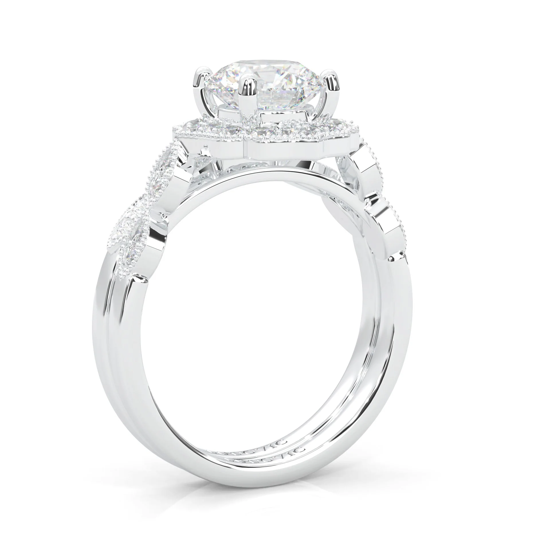 The Antique Halo Moissanite Wedding Set (14k Solid Gold) - Image 6