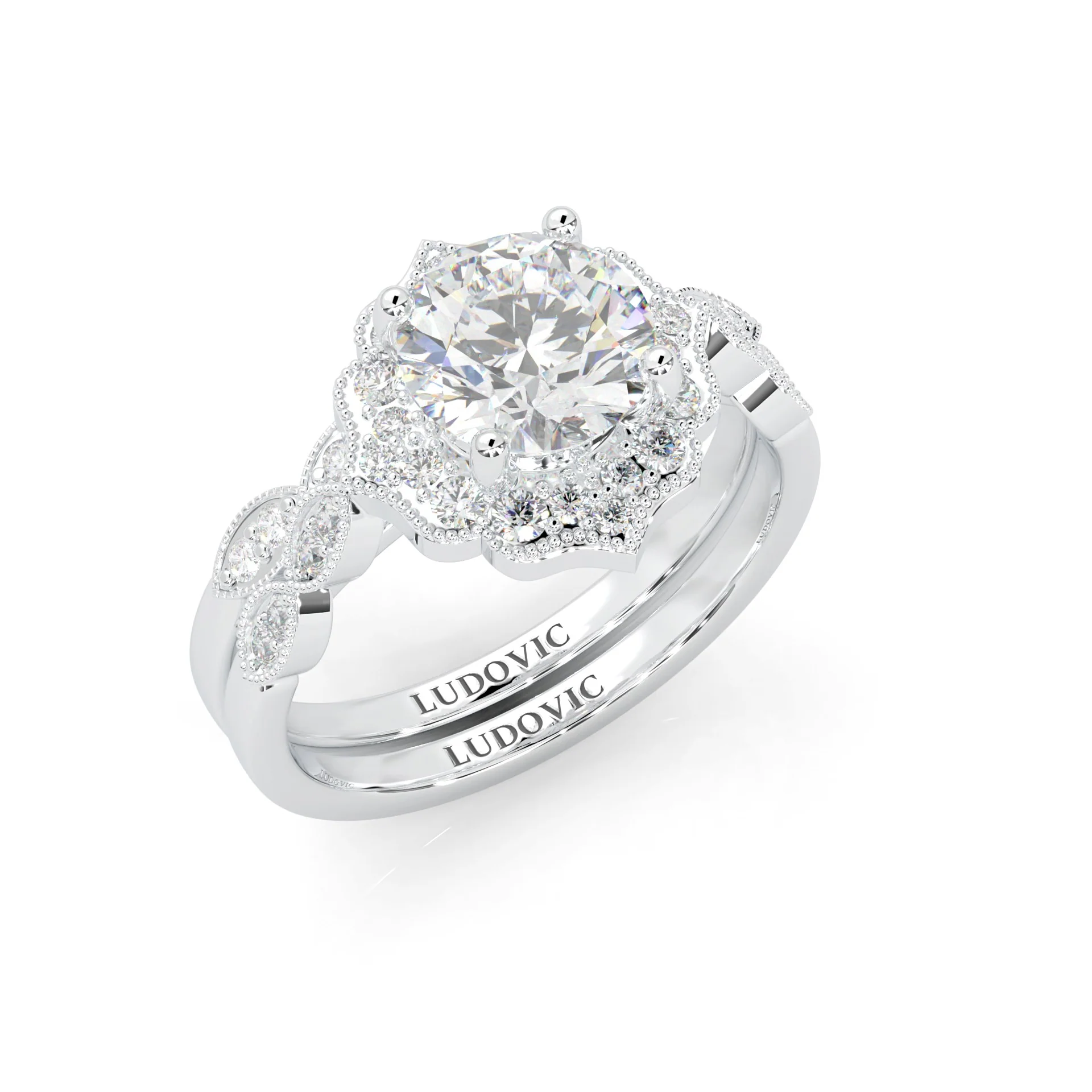 The Antique Halo Moissanite Wedding Set (14k Solid Gold) - Image 7