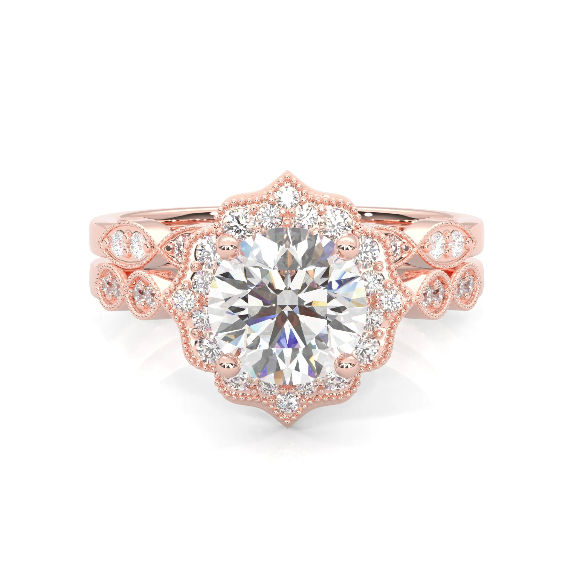 The Antique Halo Moissanite Wedding Set ( Rose Gold )