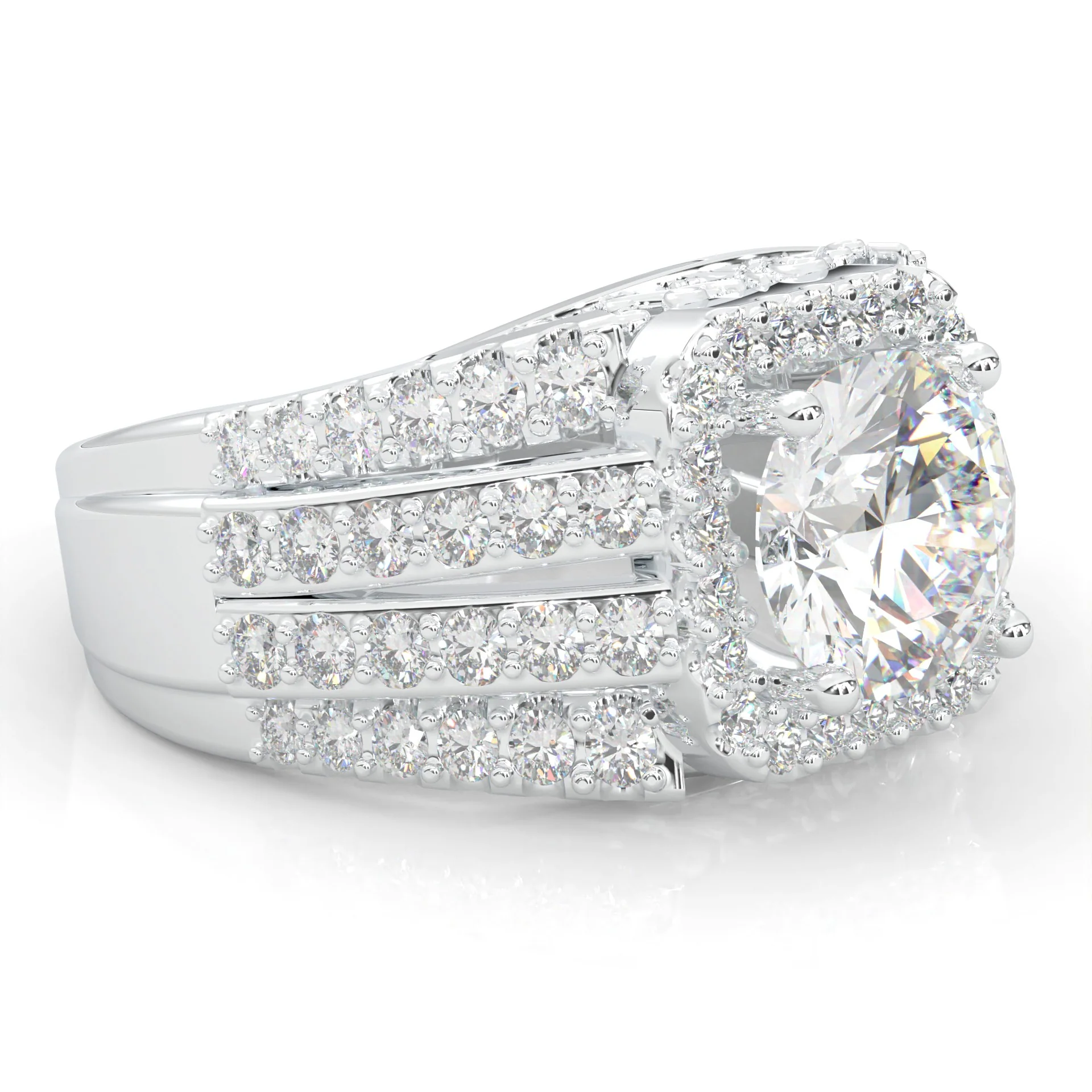The Multi-Row Moissanite Cocktail Ring Platinum-Plated Silver - Image 2