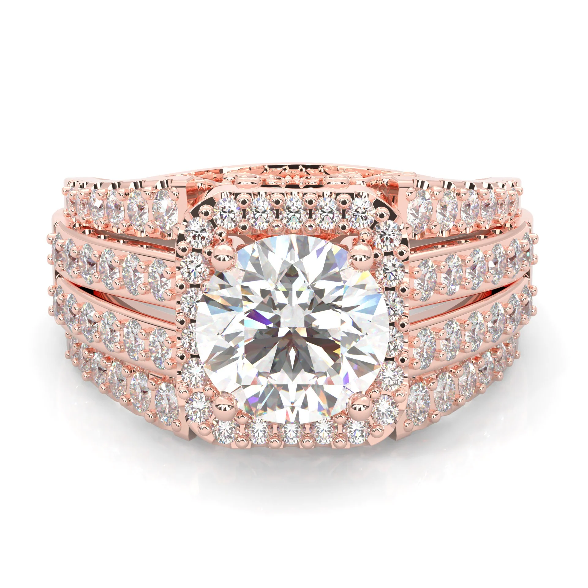 The Multi-Row Moissanite Engagement Ring ( Rose Gold 14k)